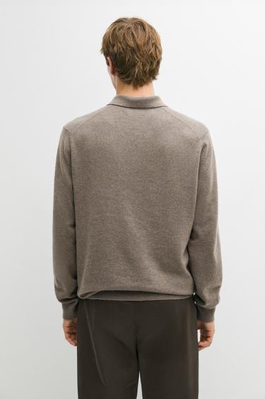 100% cashmere knit polo sweater — Sand 4