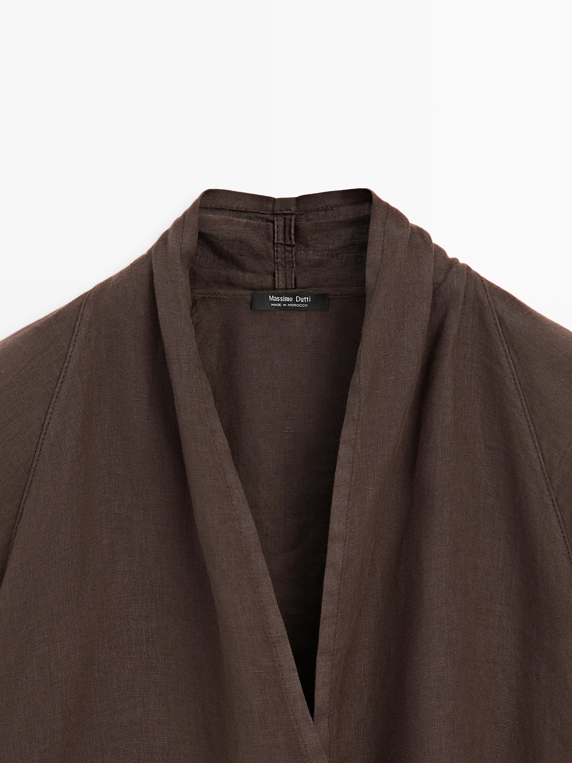 เสื้อเบลาส์ผ้าลินินทรงหลวมแบบป้ายหน้า