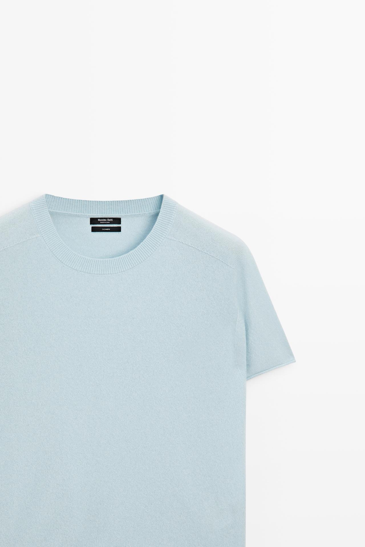 100% cashmere short sleeve knit sweater — SKY BLUE