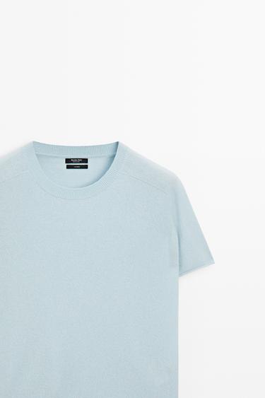 100% cashmere short sleeve knit sweater — SKY BLUE 4