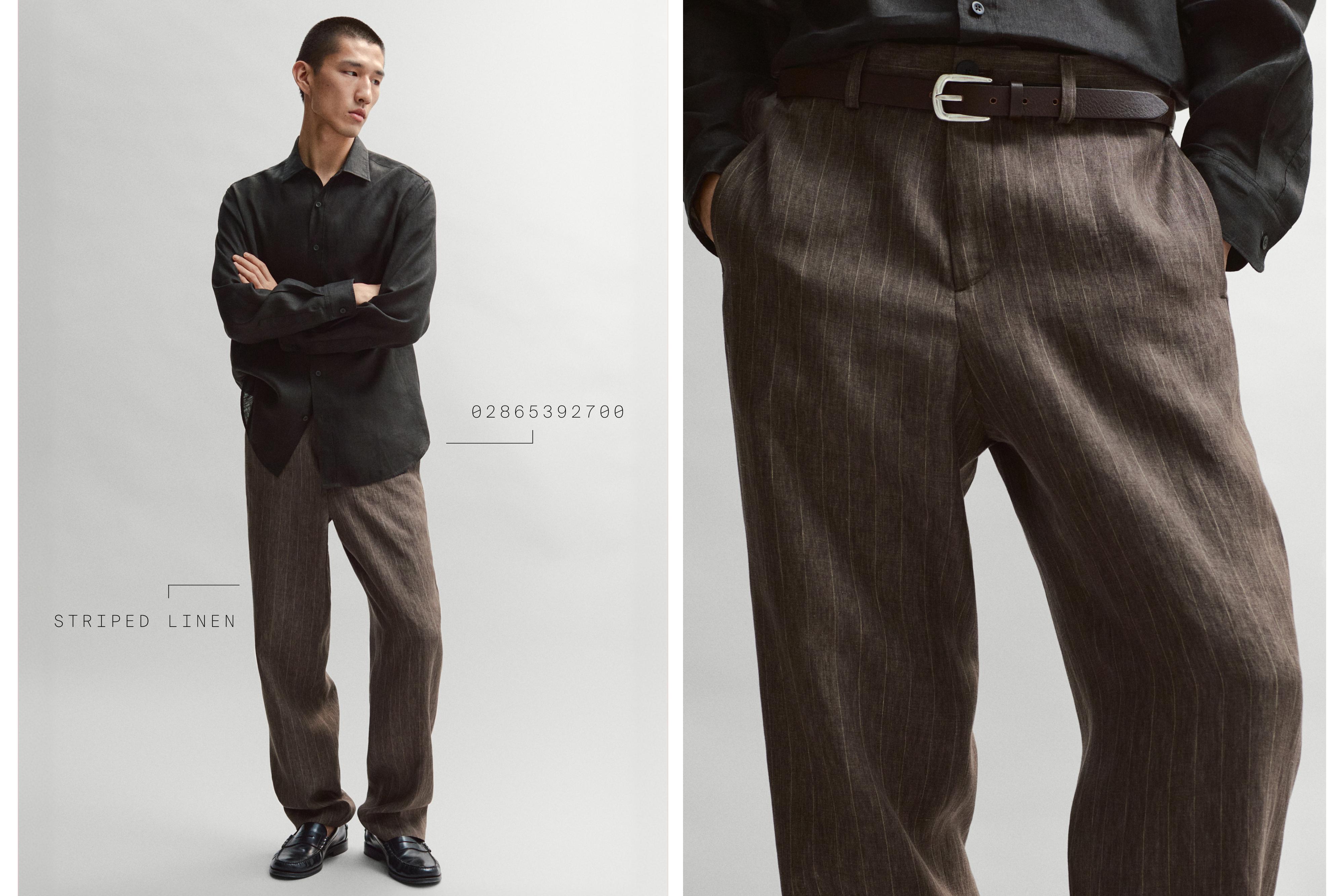 Striped linen trousers — BROWN