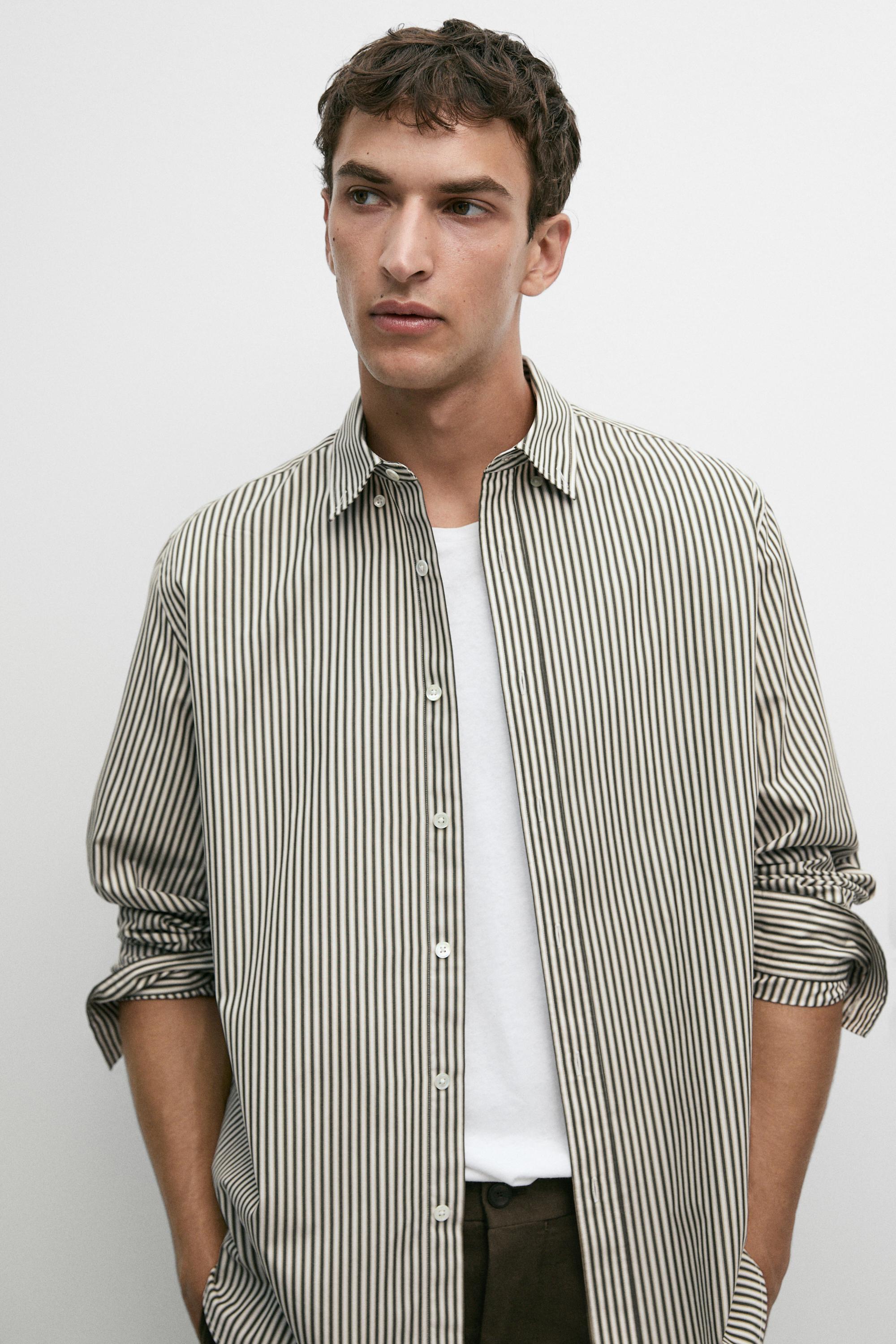 Regular fit striped poplin shirt — GREEN
