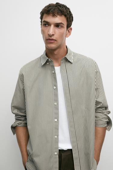 Regular fit striped poplin shirt — GREEN 8