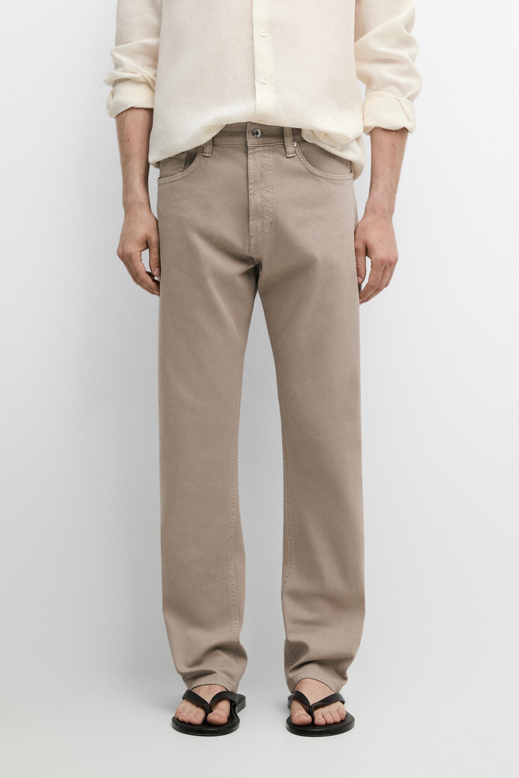 Lightweight tapered fit denim-effect trousers — MINK