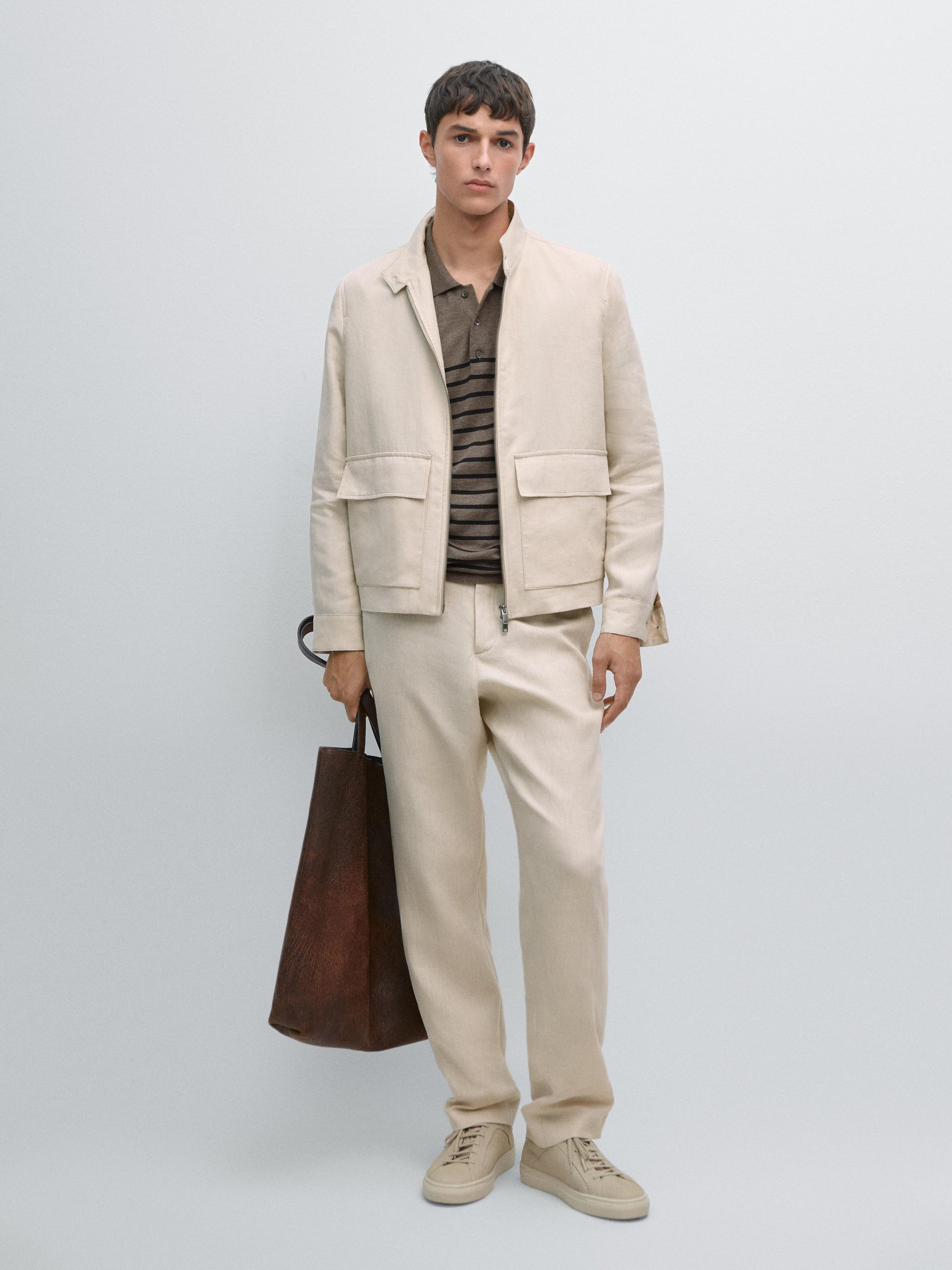 100% linen jacket with pockets — BEIGE