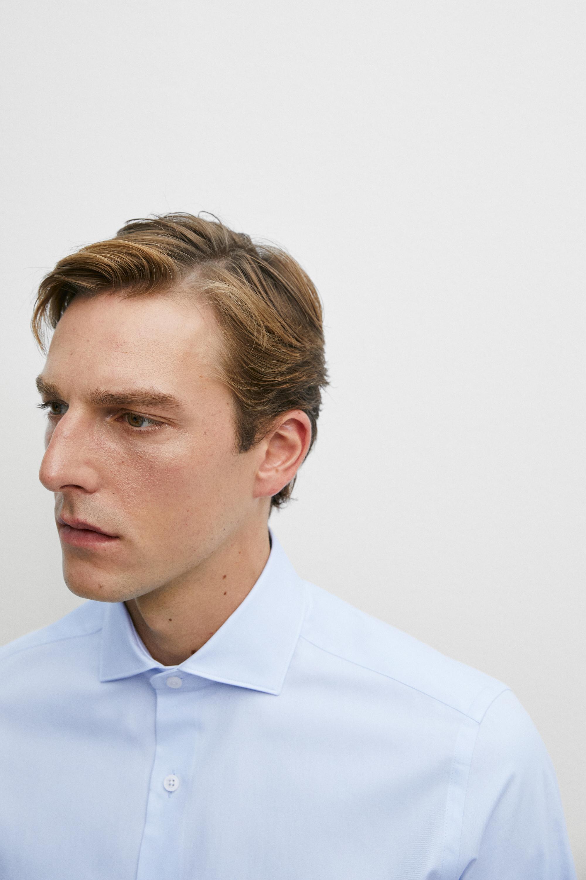 Slim fit 100% cotton shirt — Sky blue