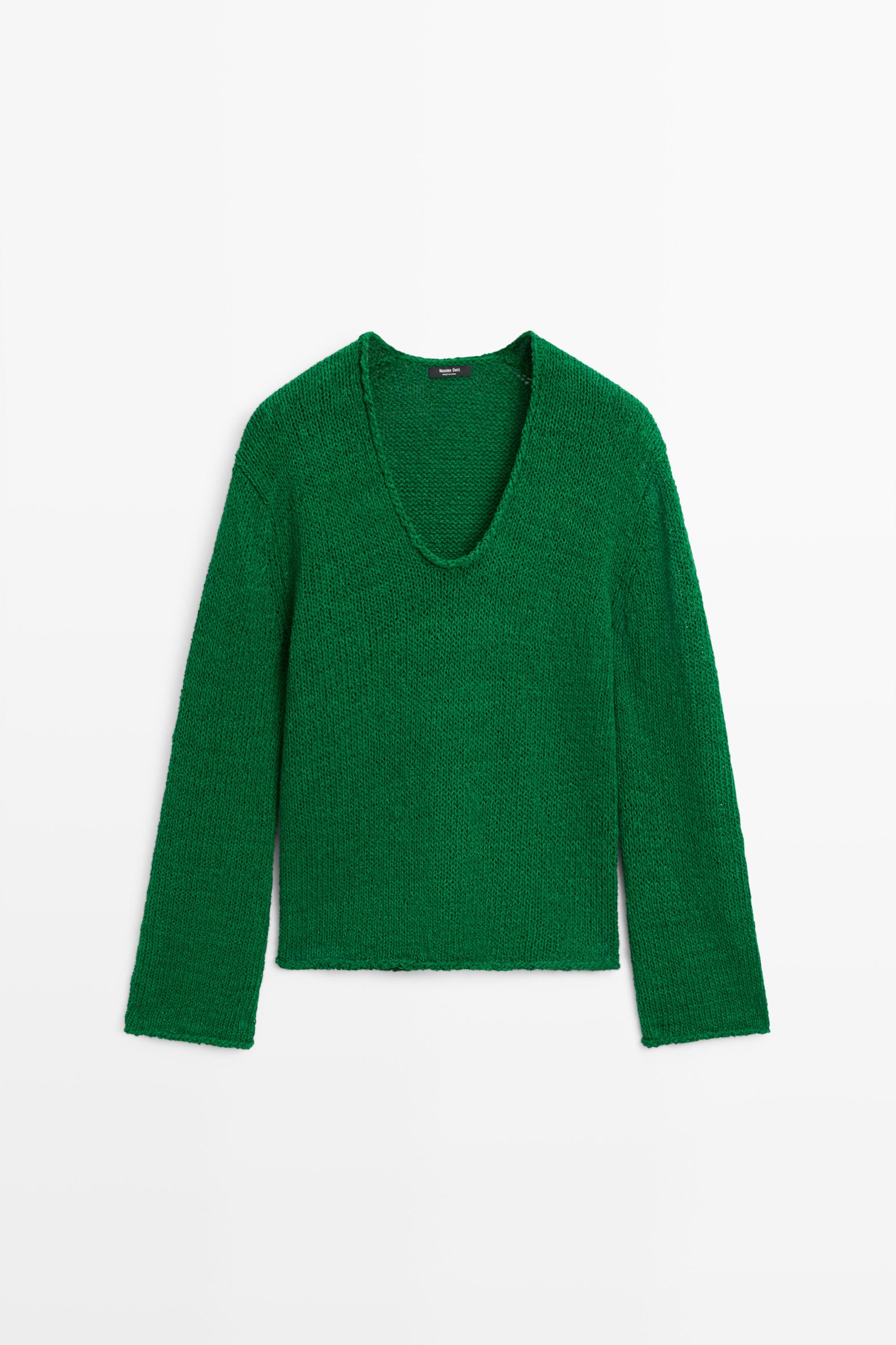 Cotton-blend knit sweater — GREEN