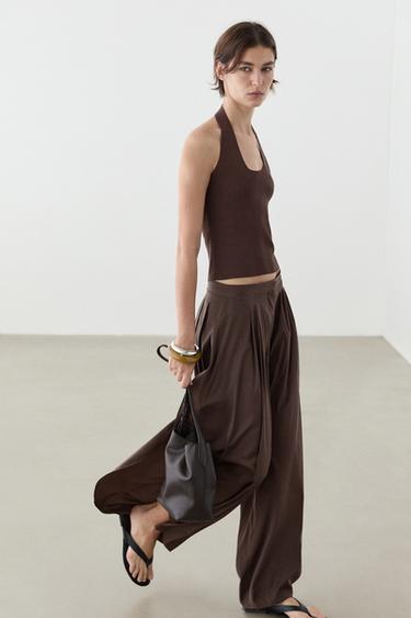Fitted knit halter top — BROWN 5