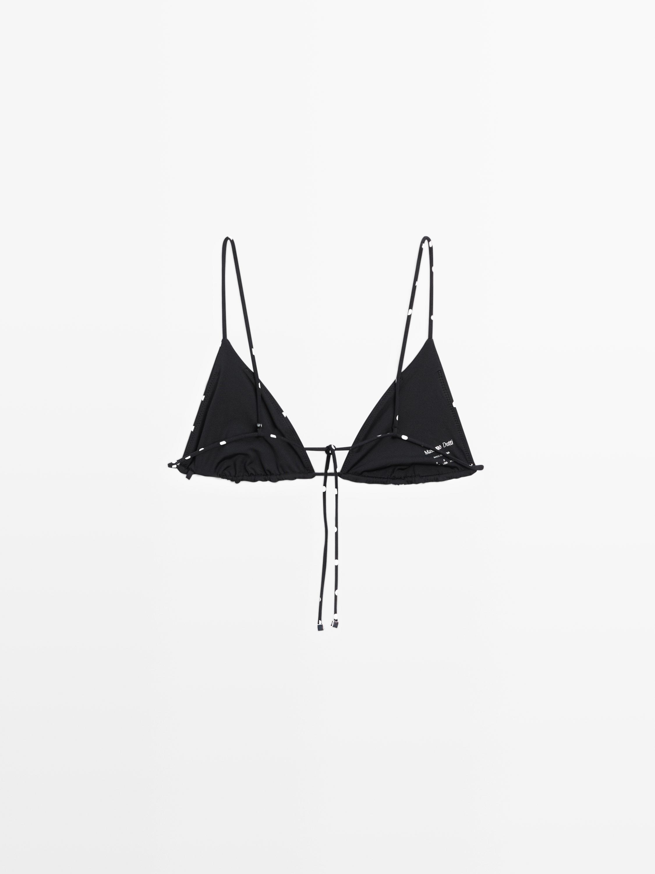 Polka dot print triangle bikini top — BLACK