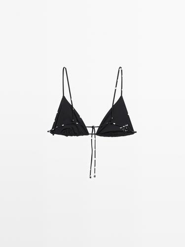 Polka dot print triangle bikini top — BLACK 6