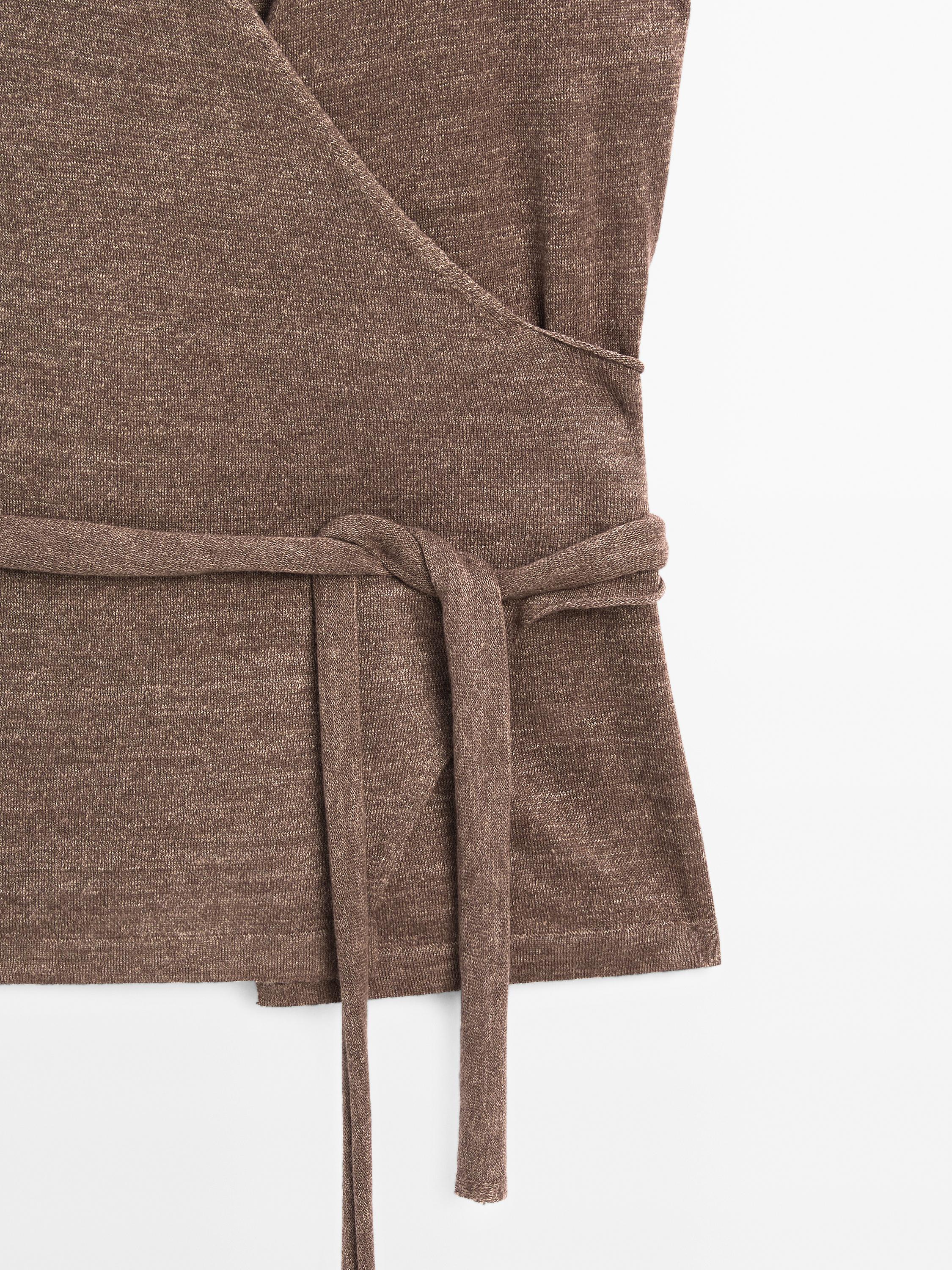 Kopertowy top z dzianiny z mieszanki lnu