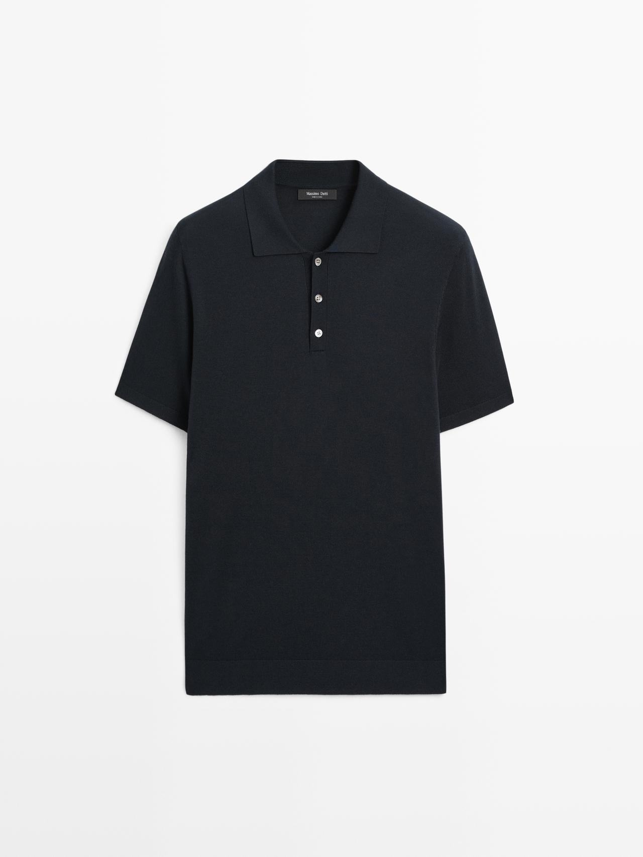 Massimo Dutti - Herre - Poloshirt I Strik Af Bomuldsblanding - Marineblå - L