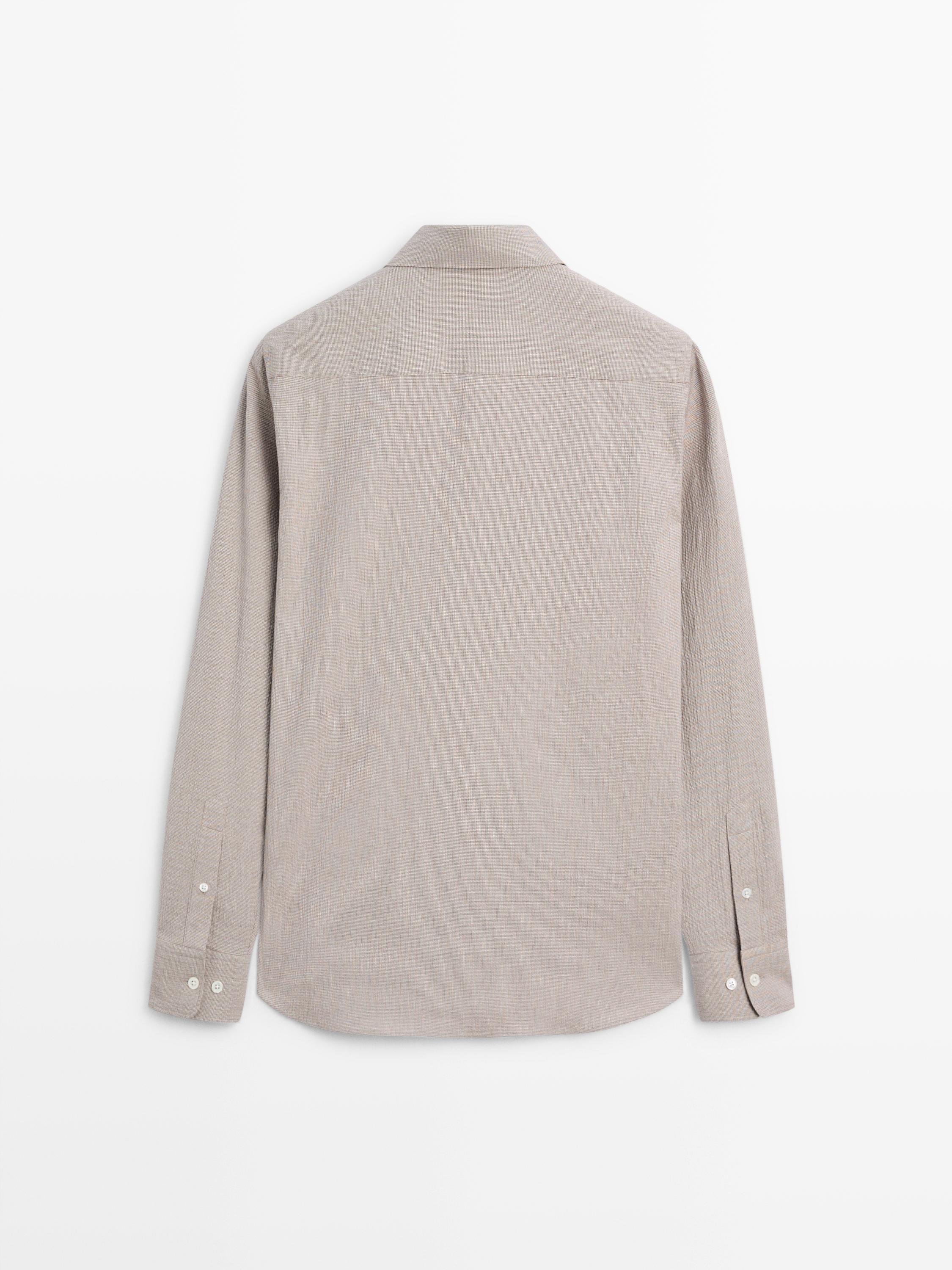 Houndstooth cotton blend shirt — BEIGE