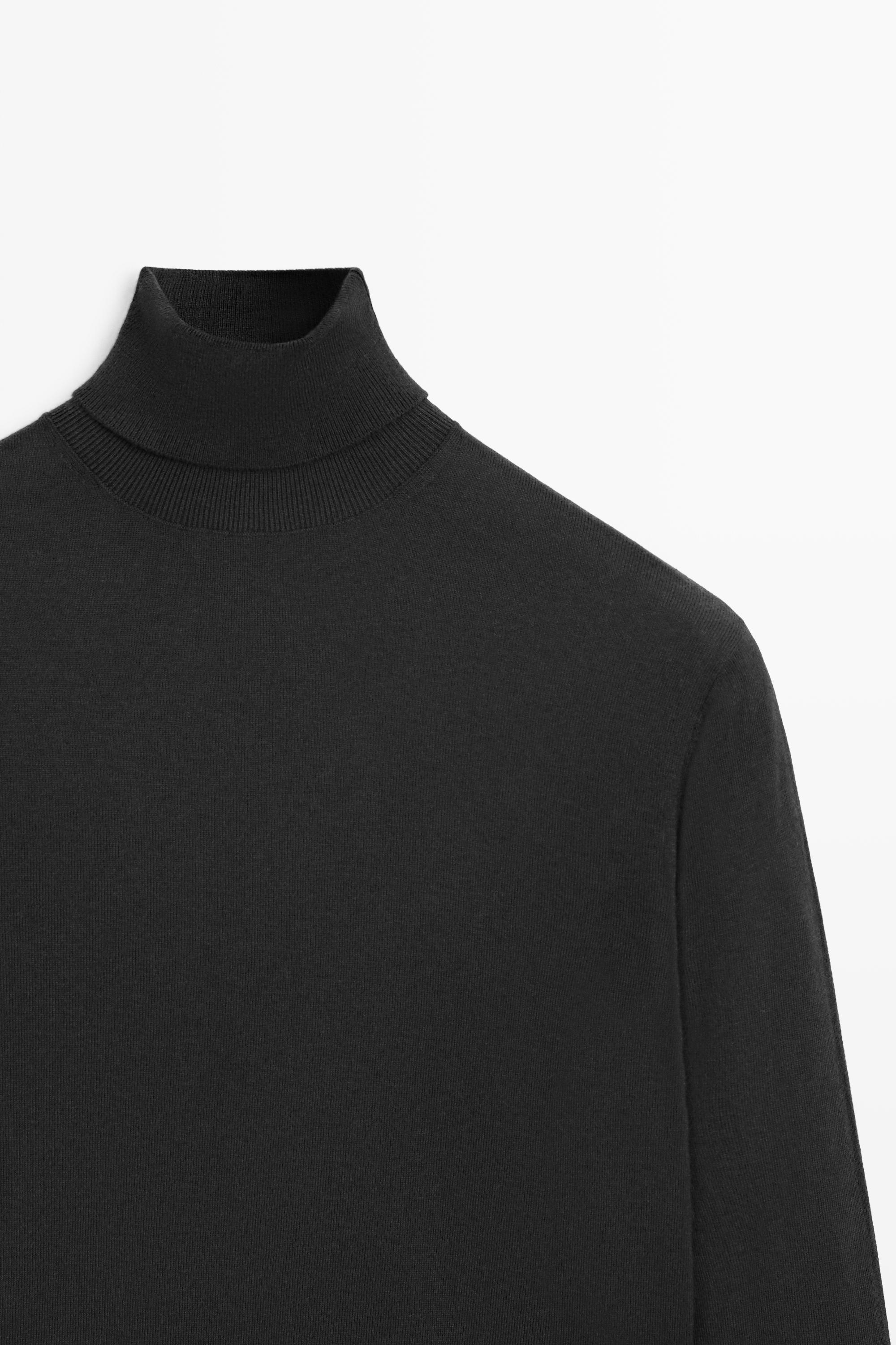 Cotton blend knit high-neck sweater