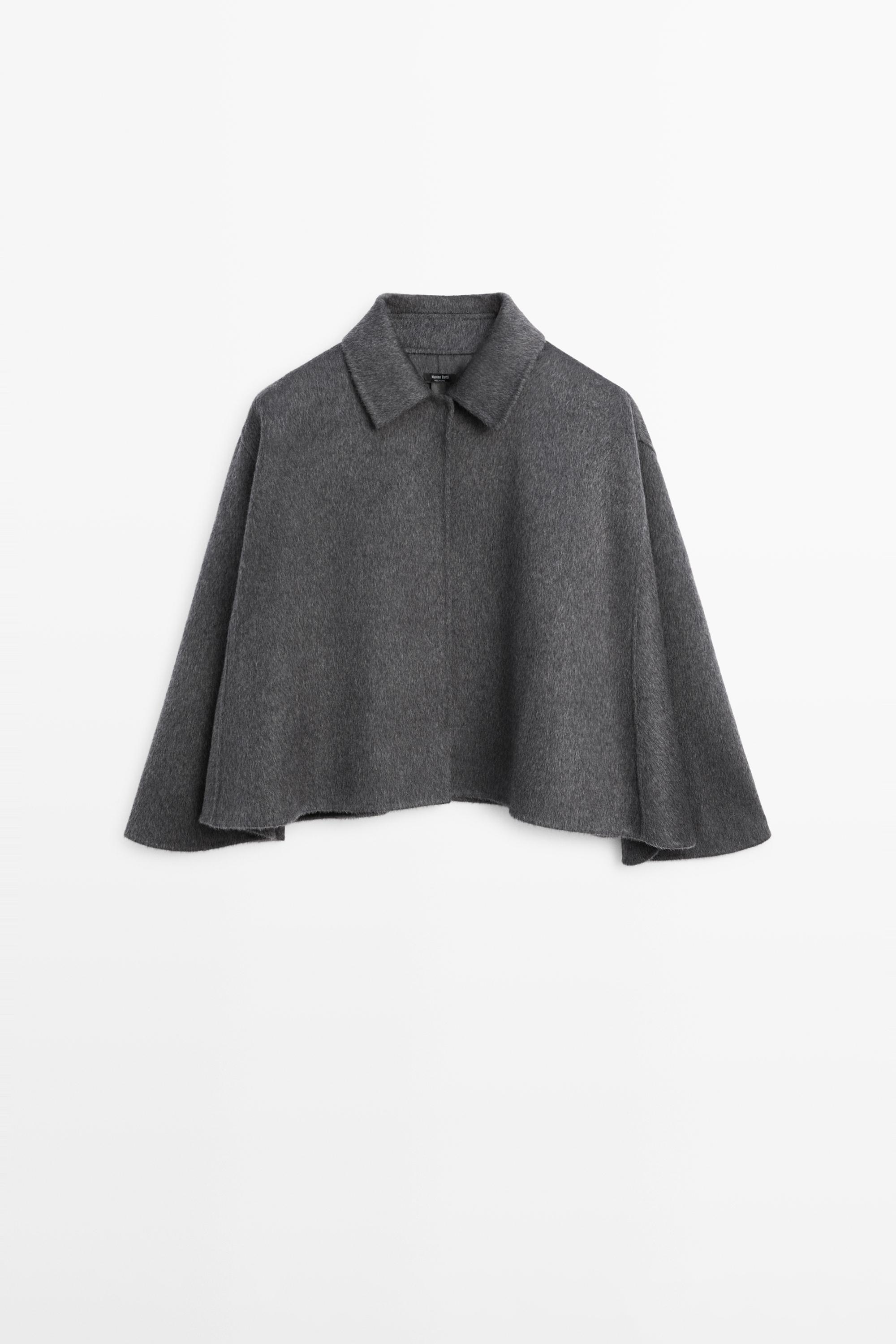Wool blend cape with shirt collar