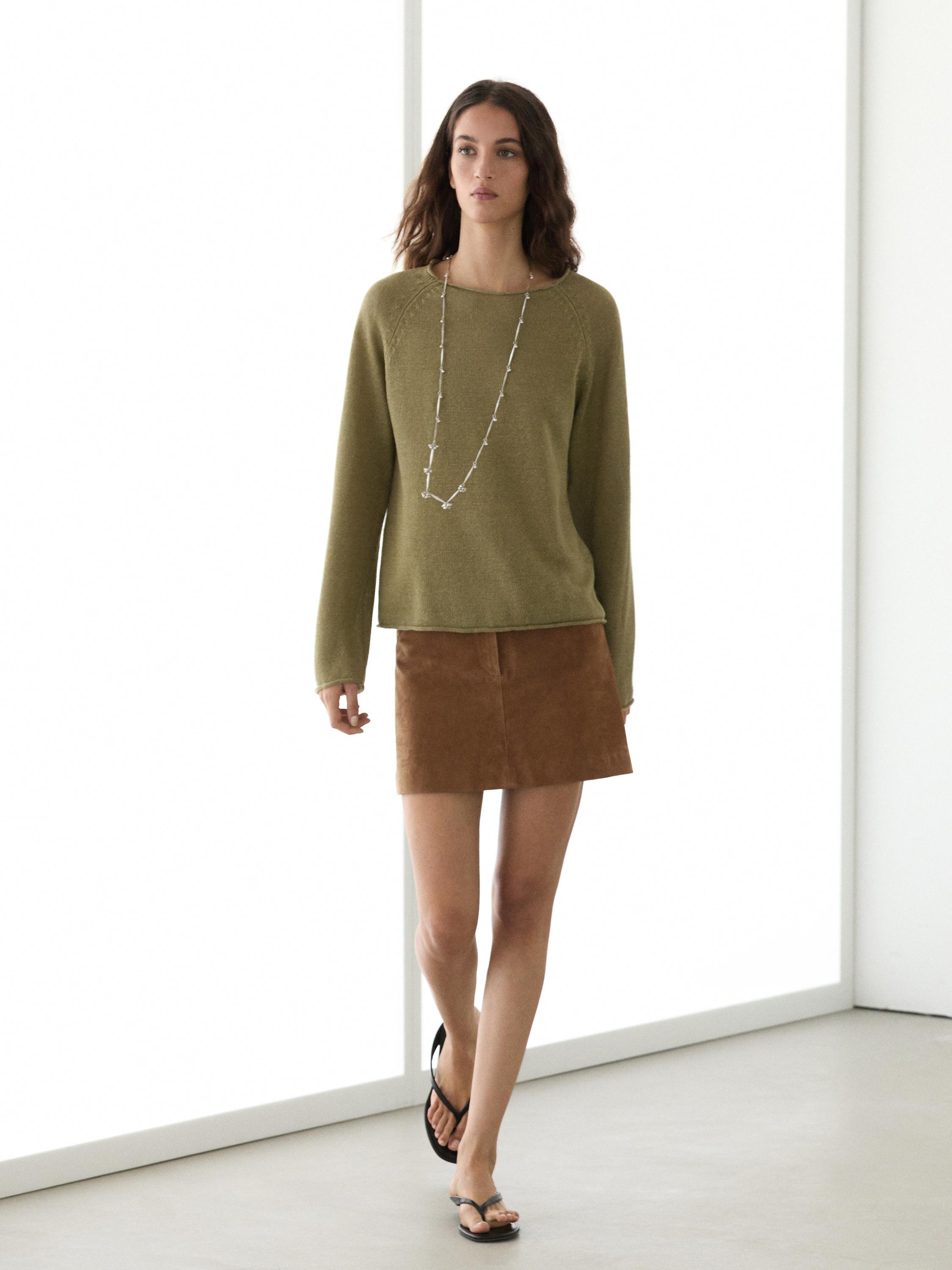 100% linen knit crew neck sweater