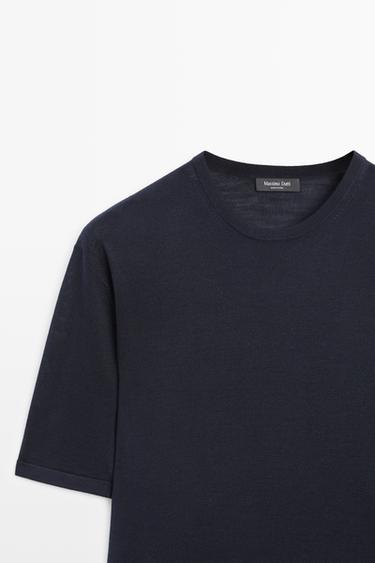 Wool-blend short-sleeve knit sweater — NAVY BLUE 4