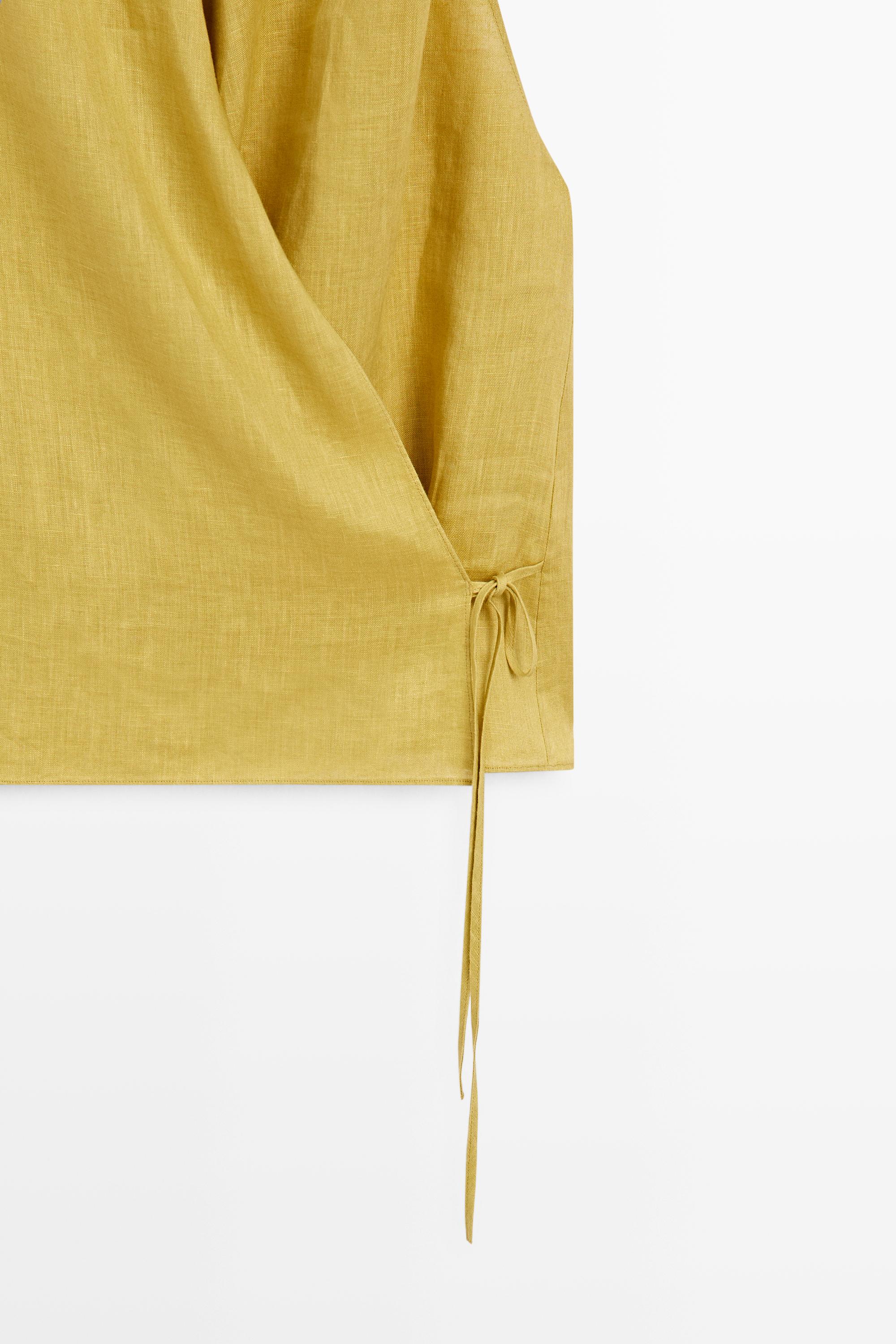 100% linen crossover halter top — LIME