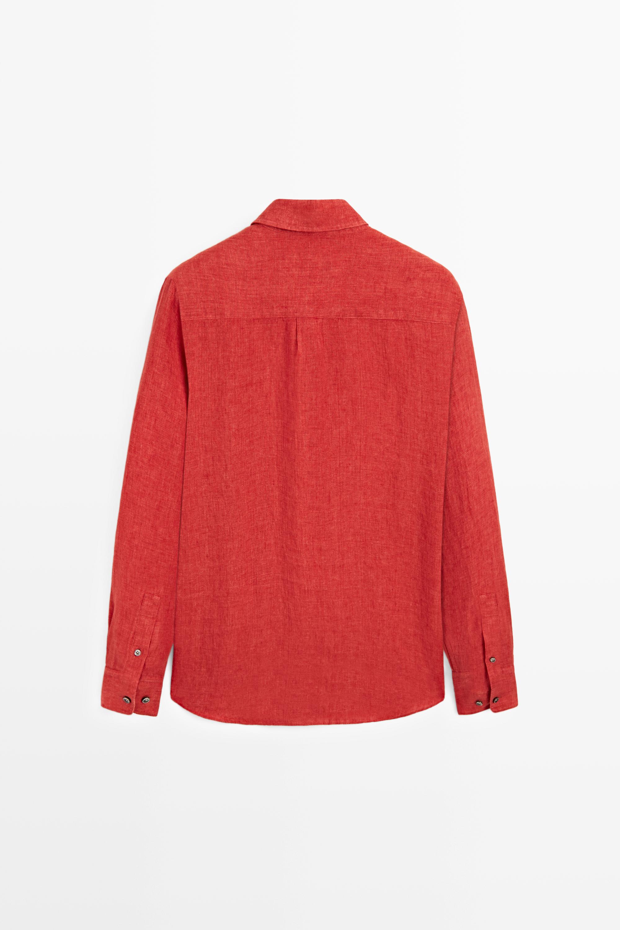 Regular fit 100% linen faded shirt — RED