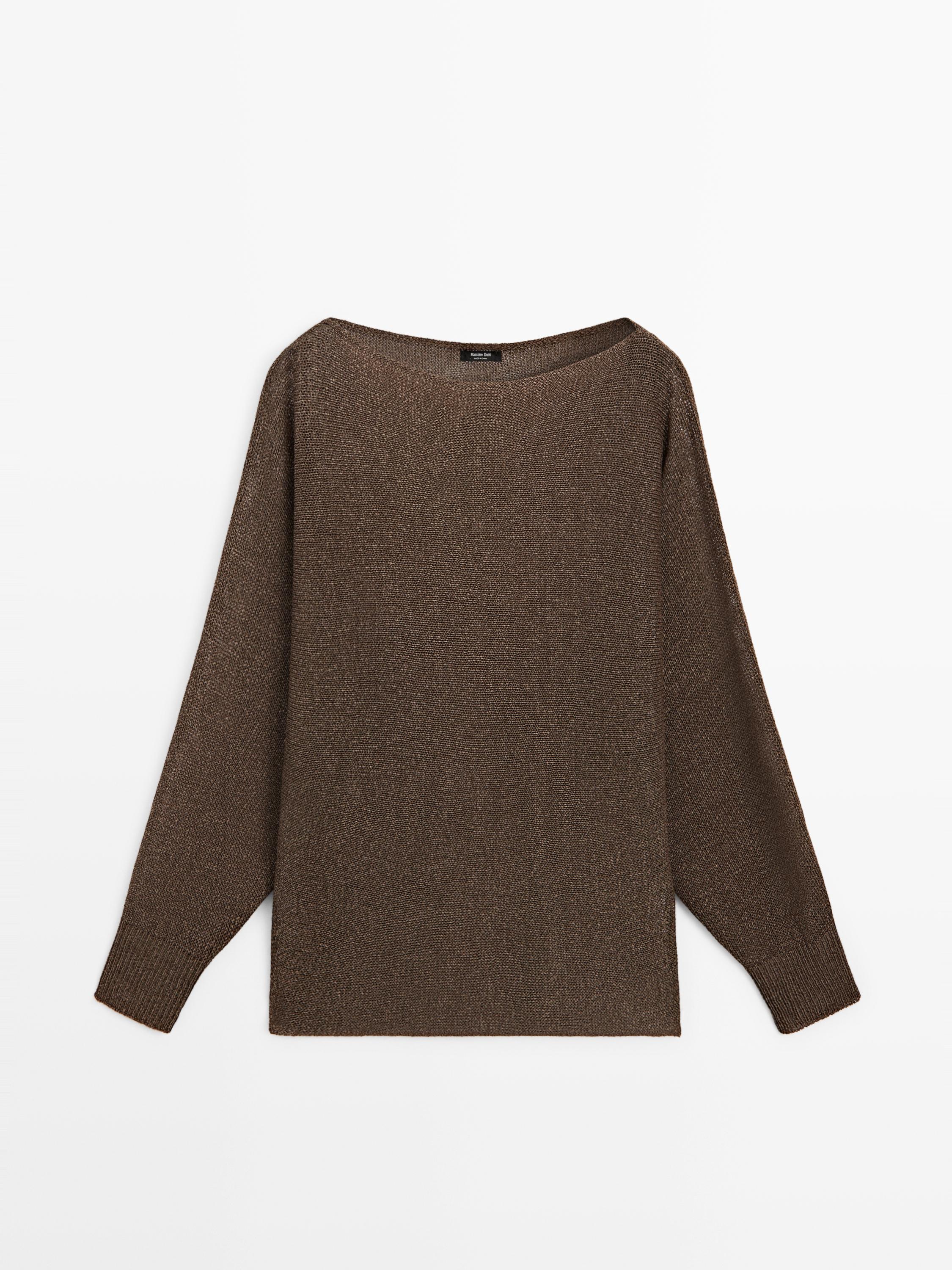 Flowing cotton blend knit sweater — BROWN
