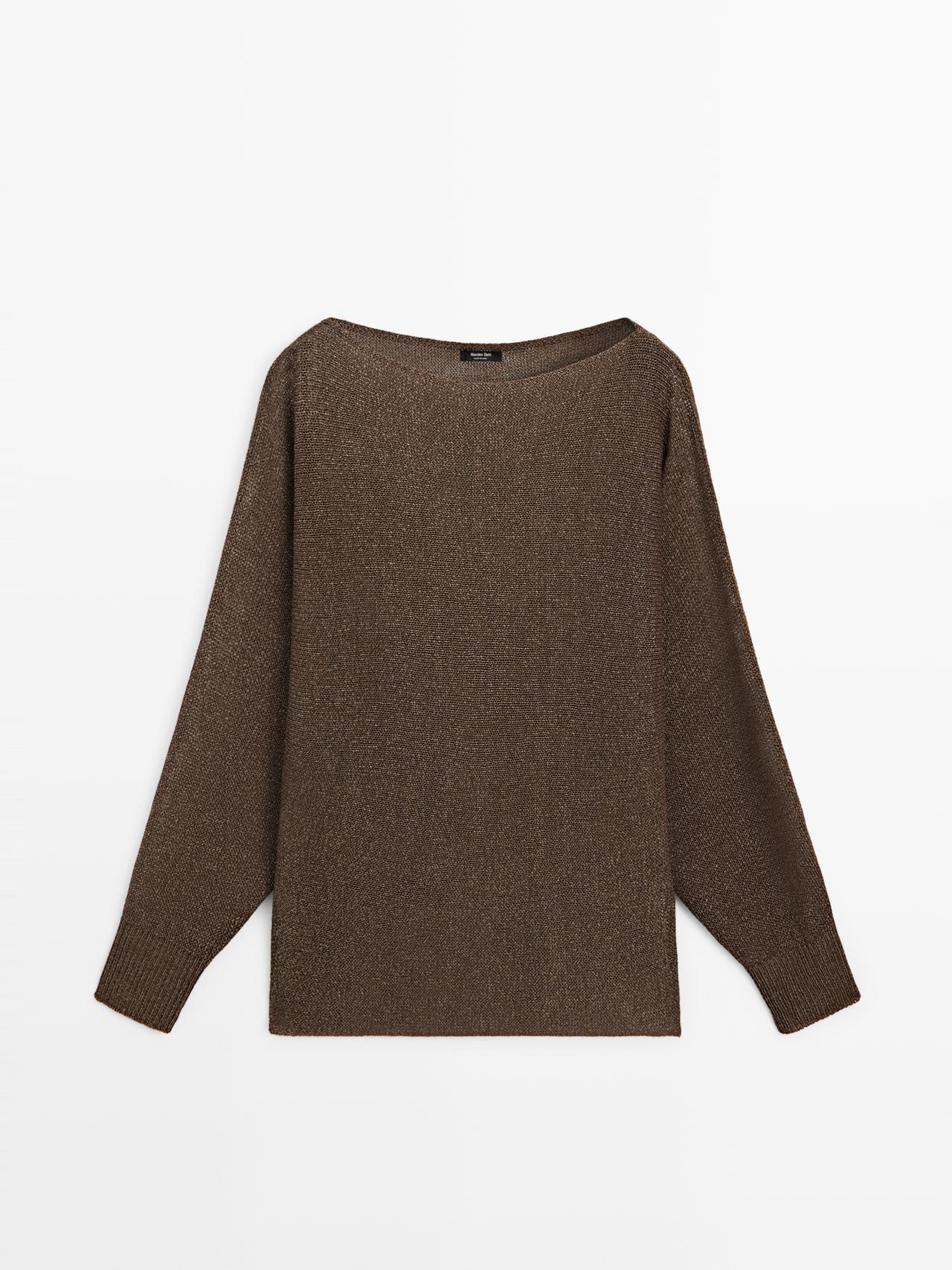 Massimo Dutti - Dames - Soepelvallende Tricot Trui Van Katoenmix - Bruin - M