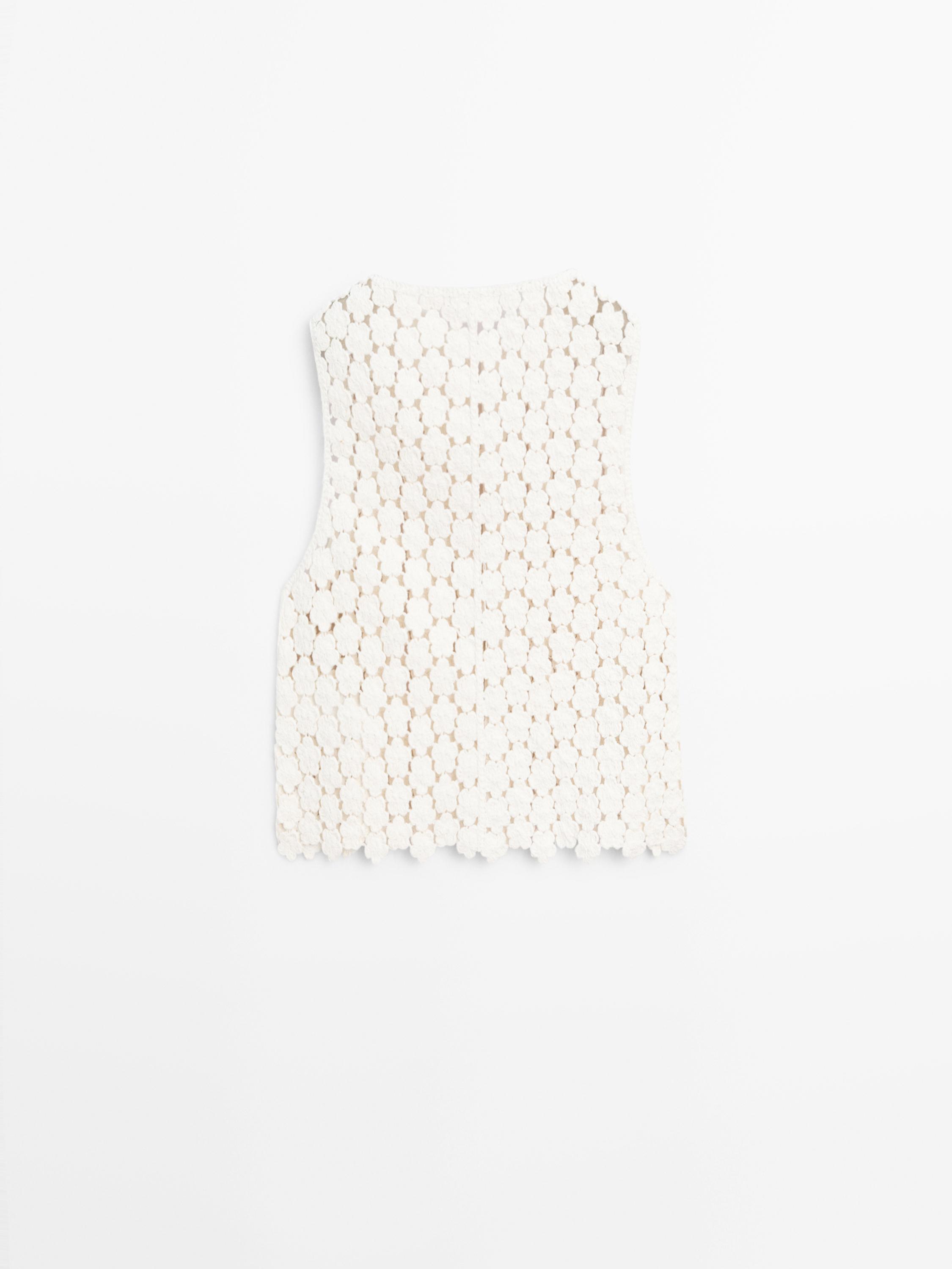 Cotton crochet vest with floral details — CREAM (alternate view)
