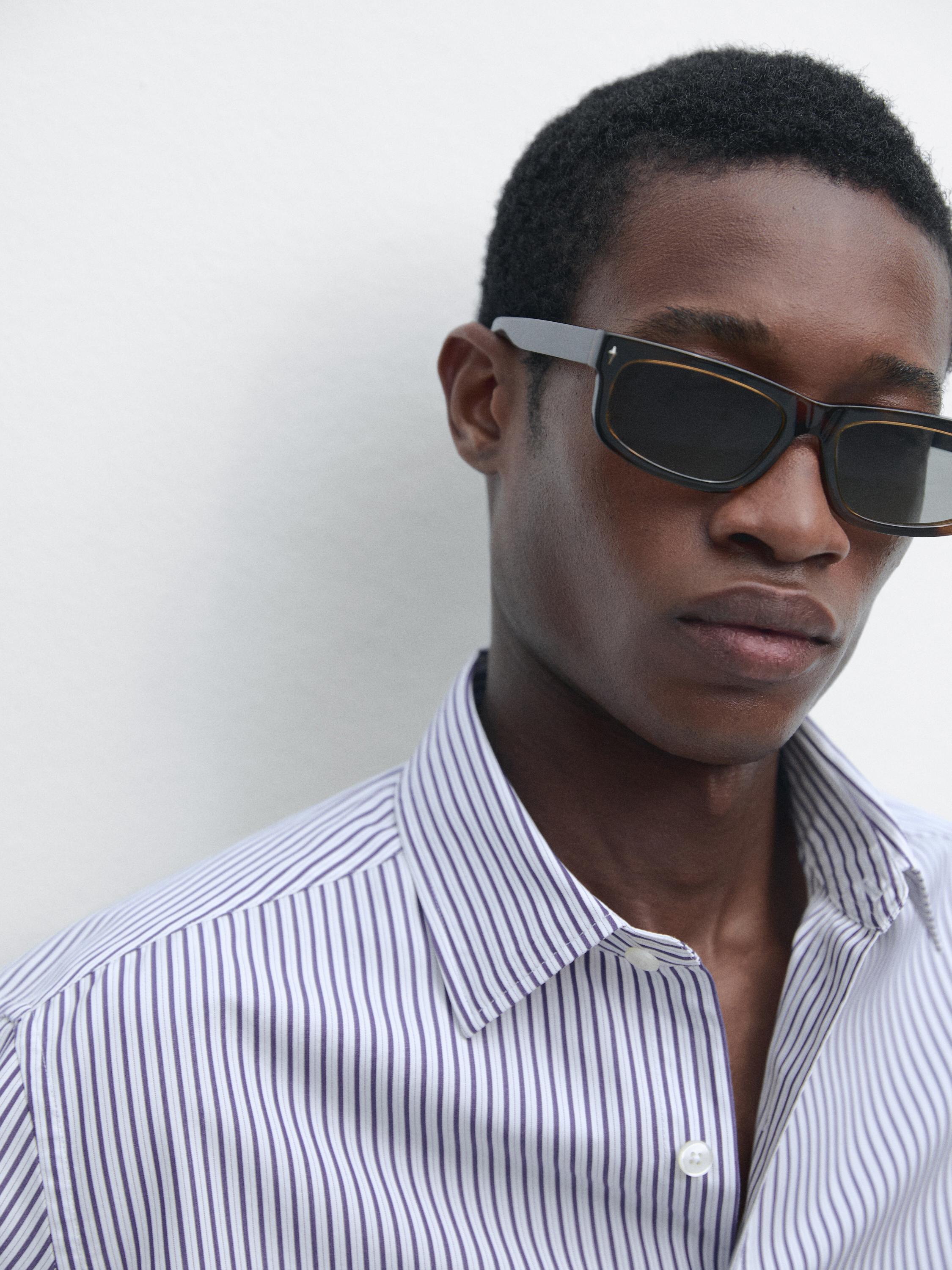 Regular fit striped 100% cotton shirt — DEEP BLUE