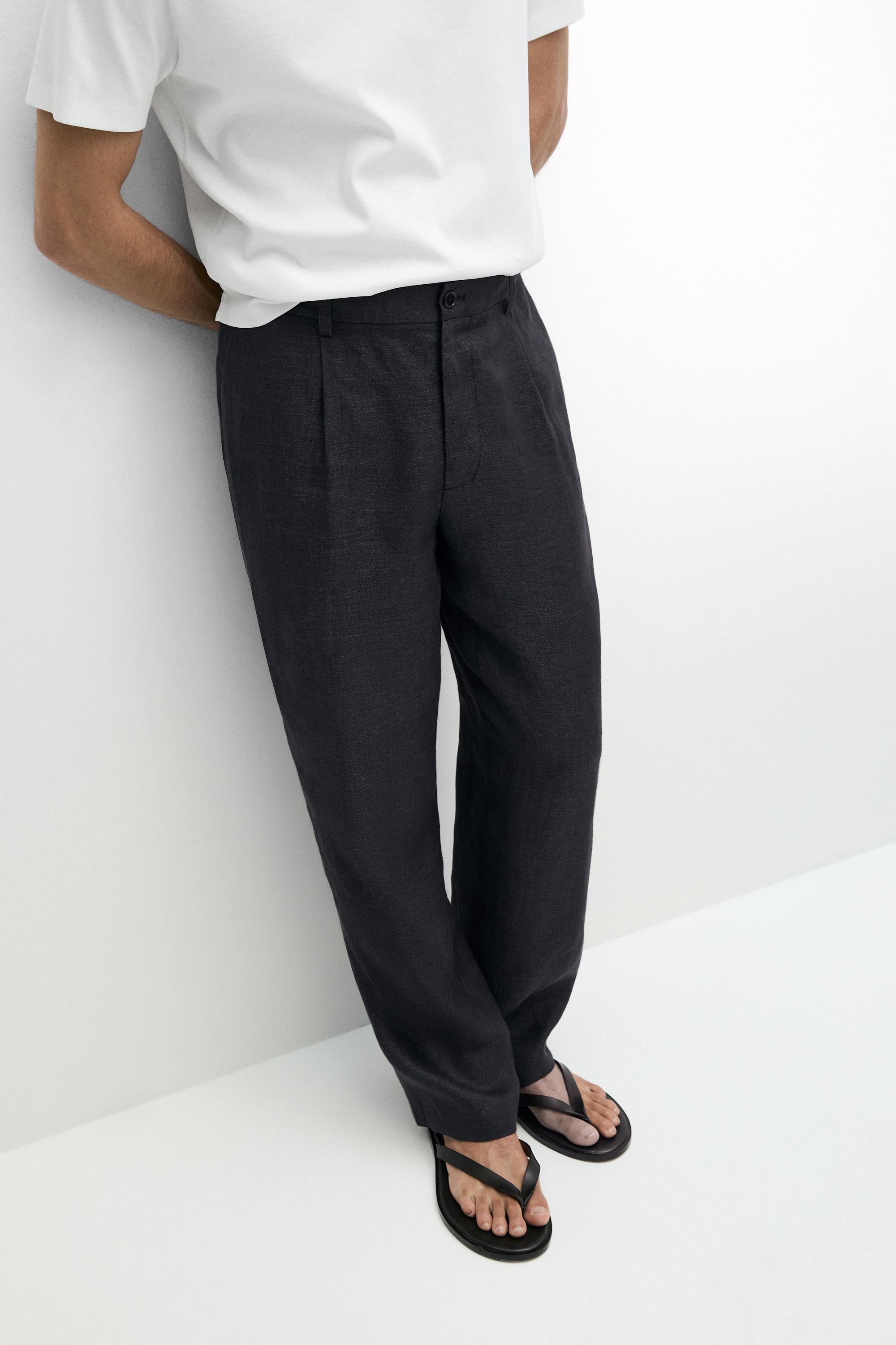 100% linen total look melange trousers — INK BLUE
