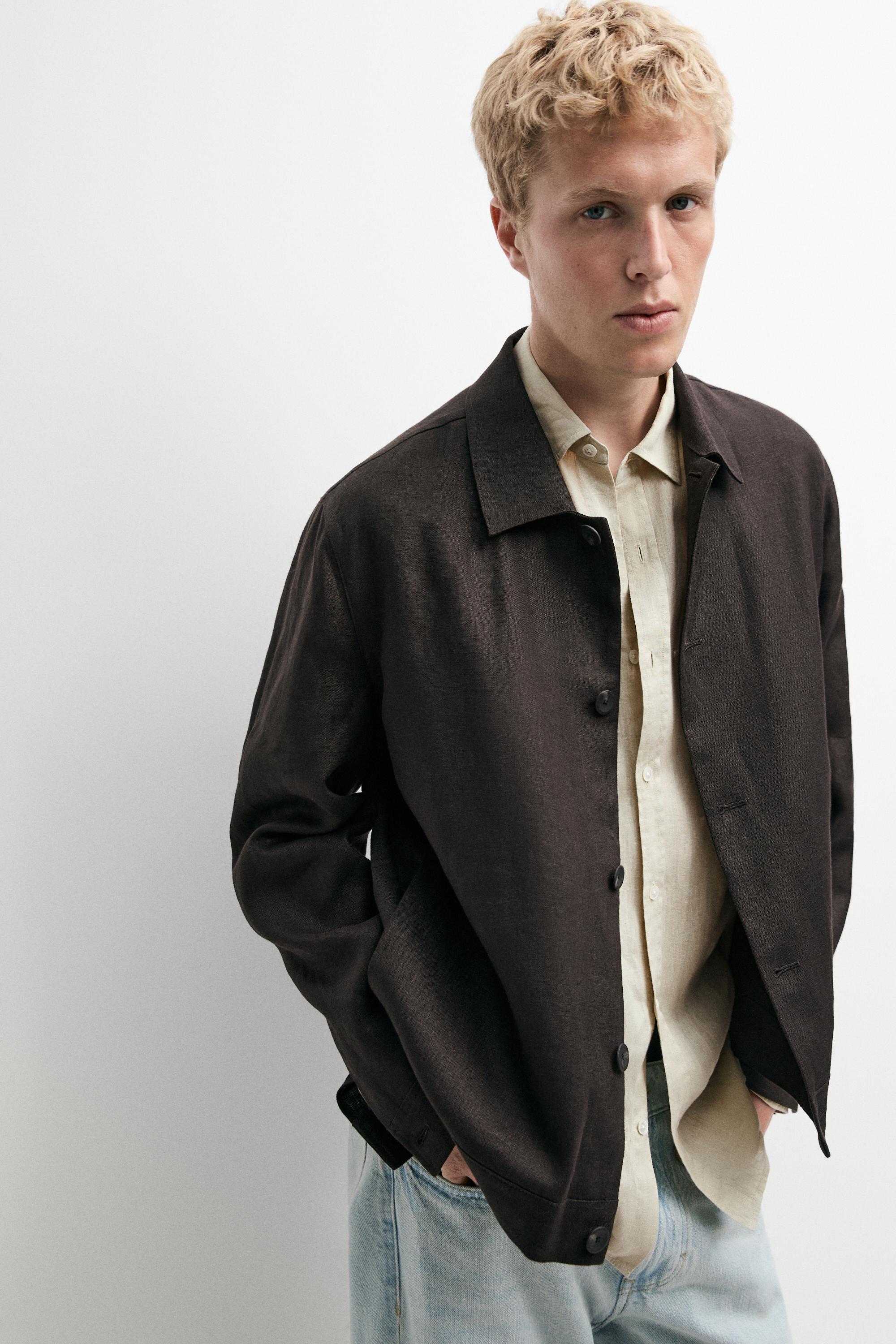 100% linen total look overshirt — BROWN