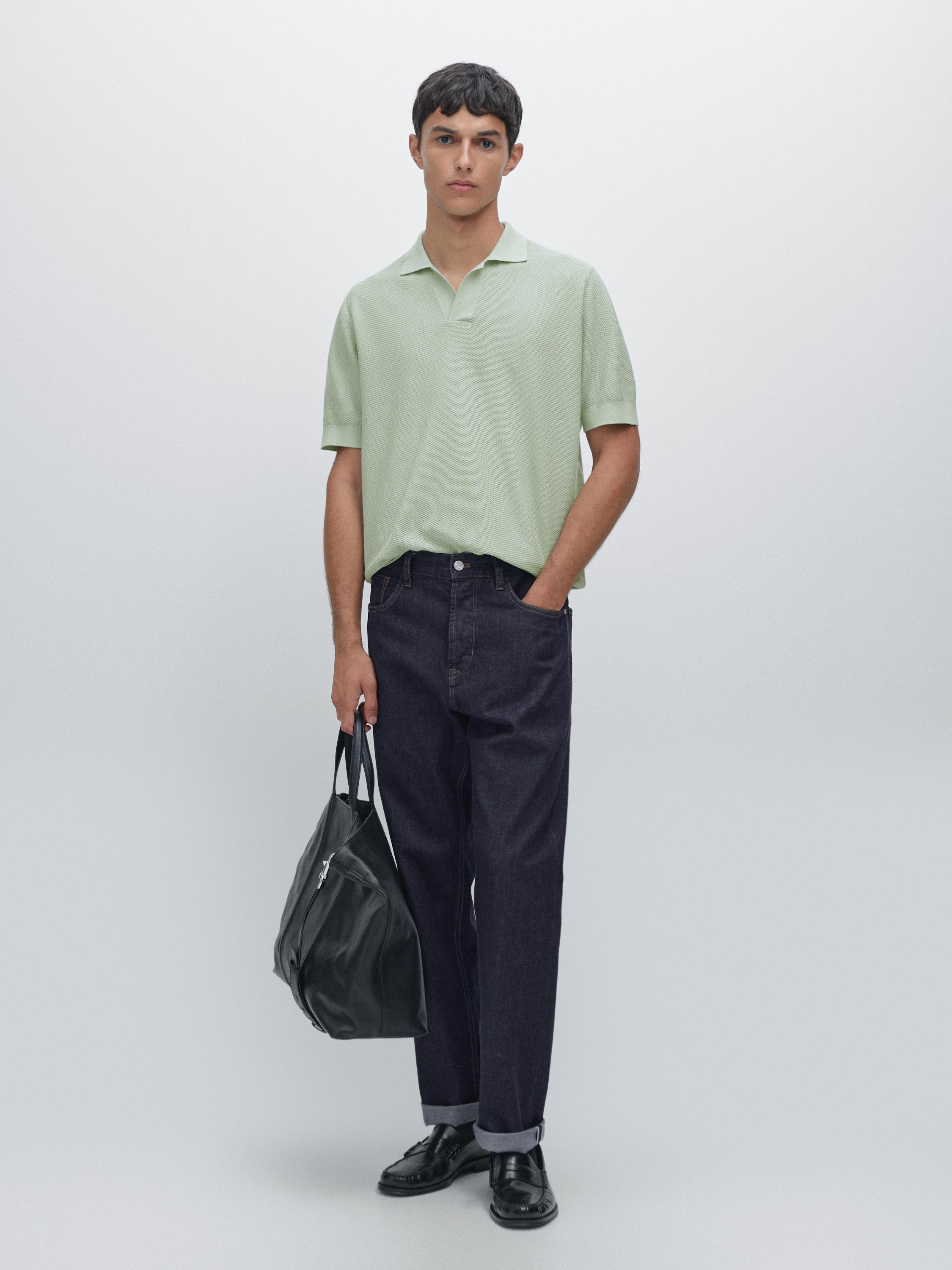 Textured knit short sleeve polo shirt