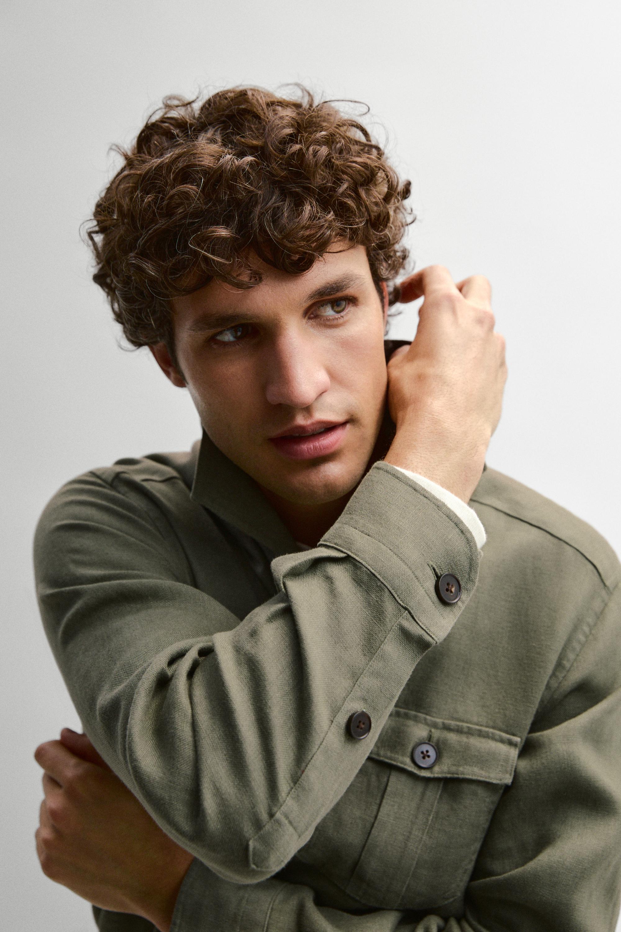 Heavy linen overshirt with pocket details — DARK GREEN