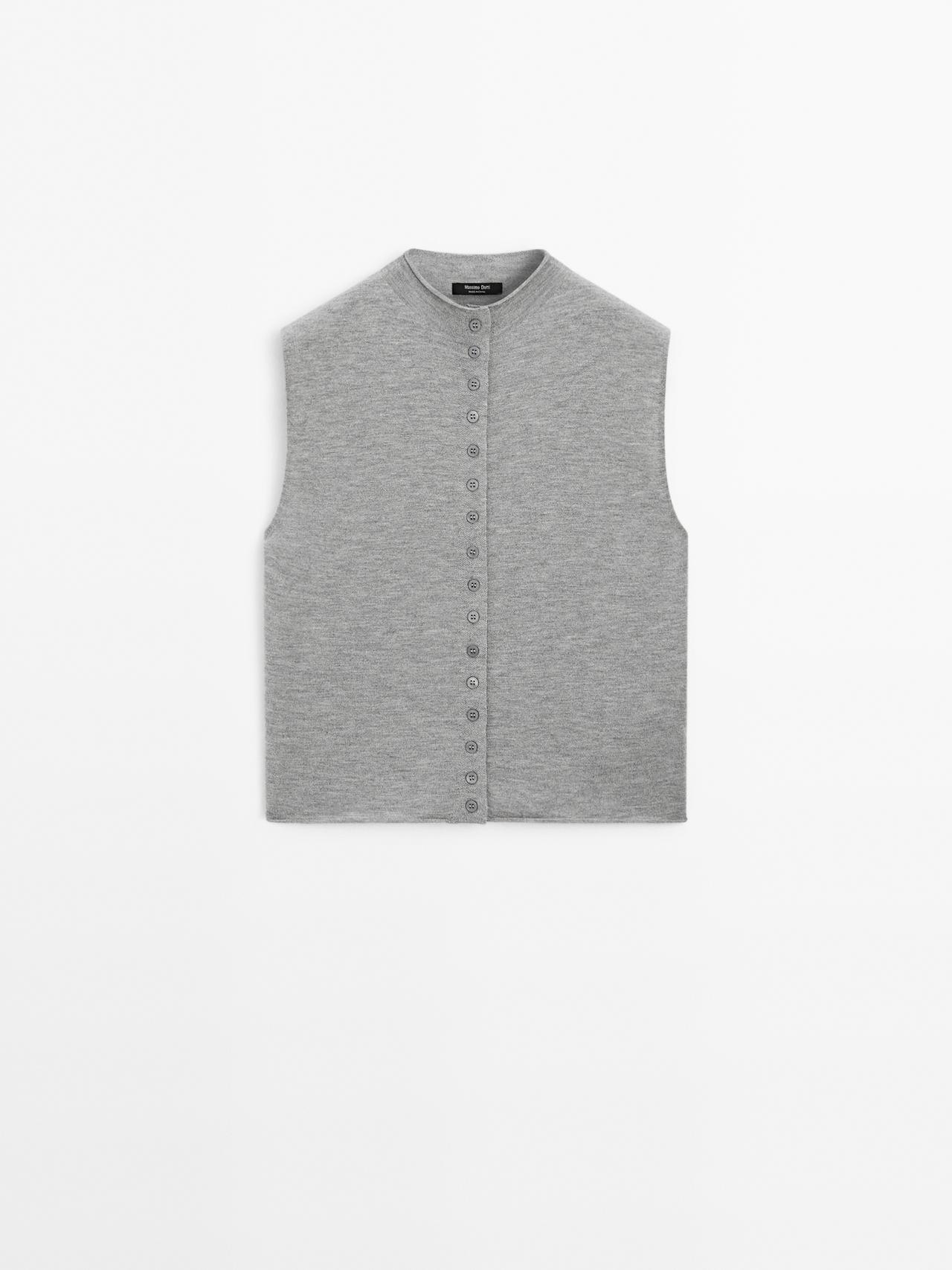 Massimo Dutti - Dames - Cropped Tricot Tanktop Van Wolmix - Grijs - S