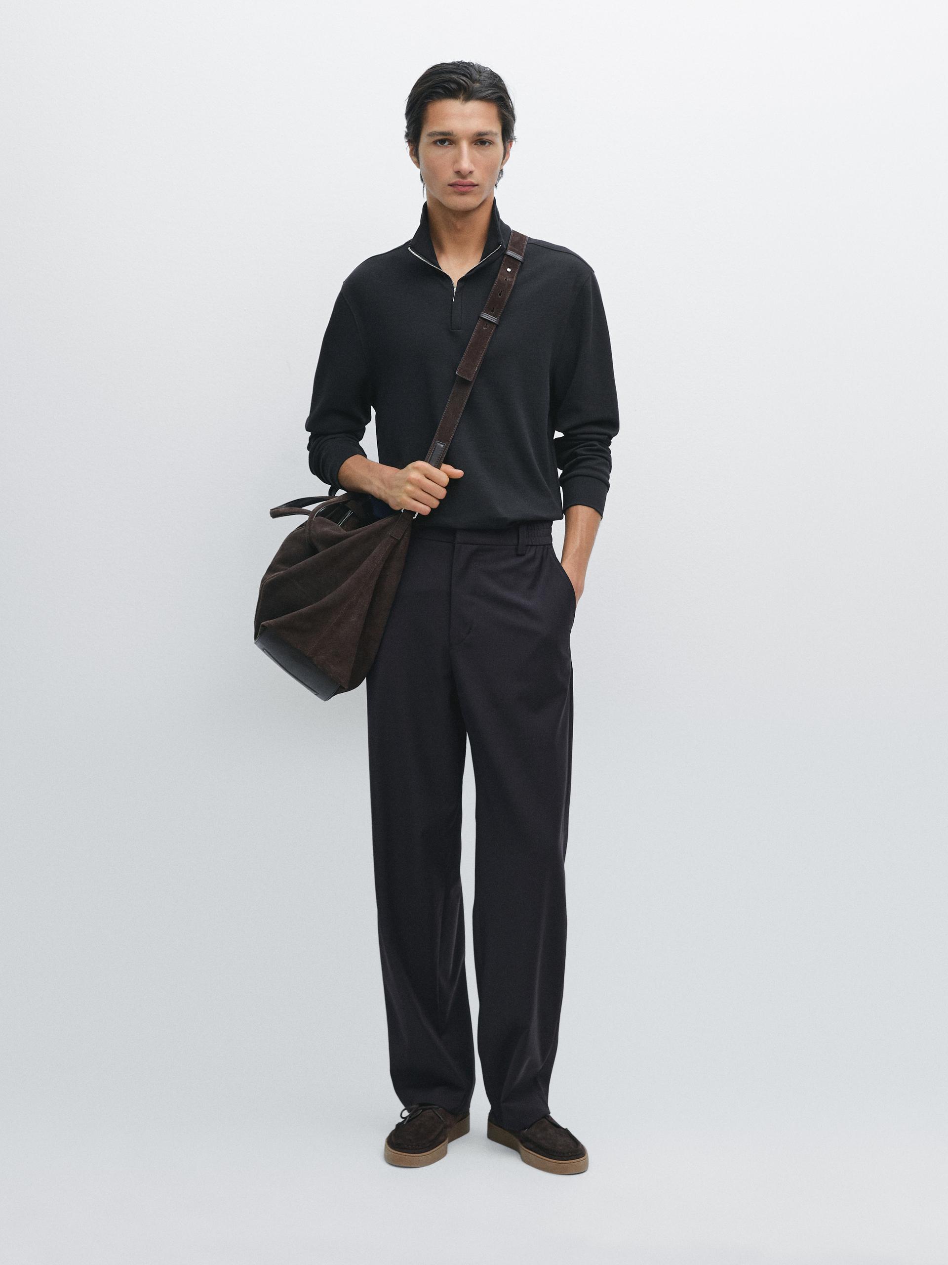 Polo À Col Montant Zippé - Bleu Marine - Xl - Massimo Dutti - Homme