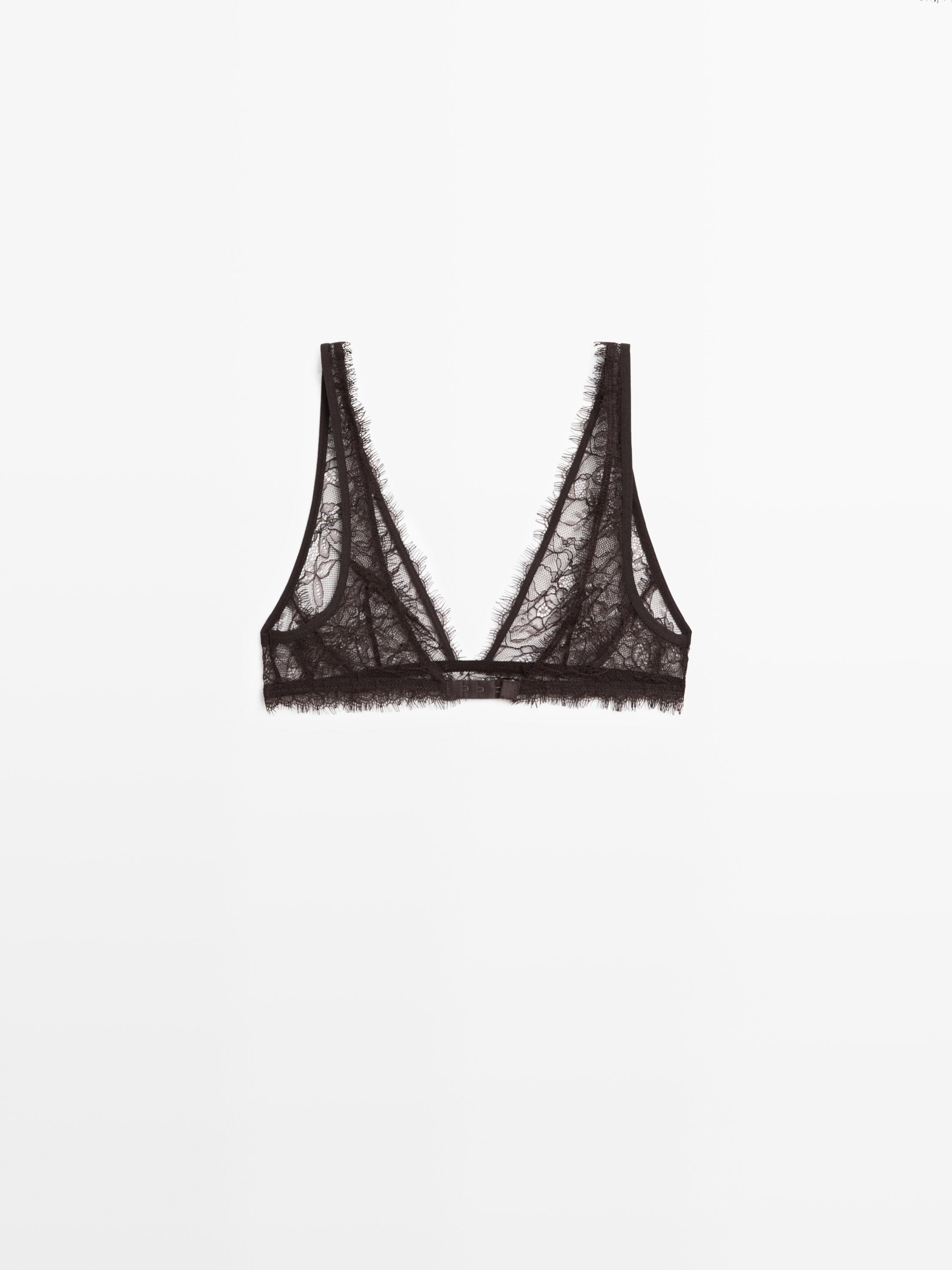 Lace bralette with floral detail — BROWN