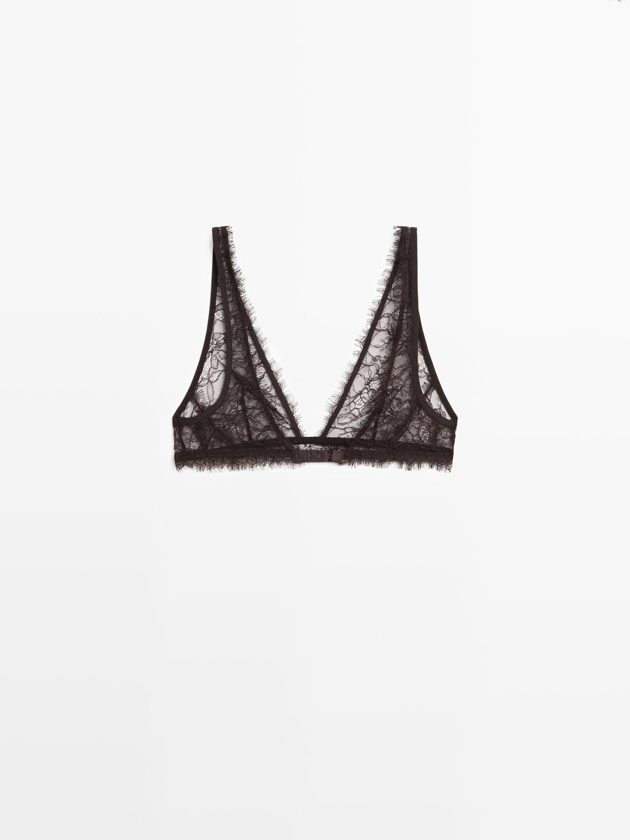 Lace bralette with floral detail — BROWN