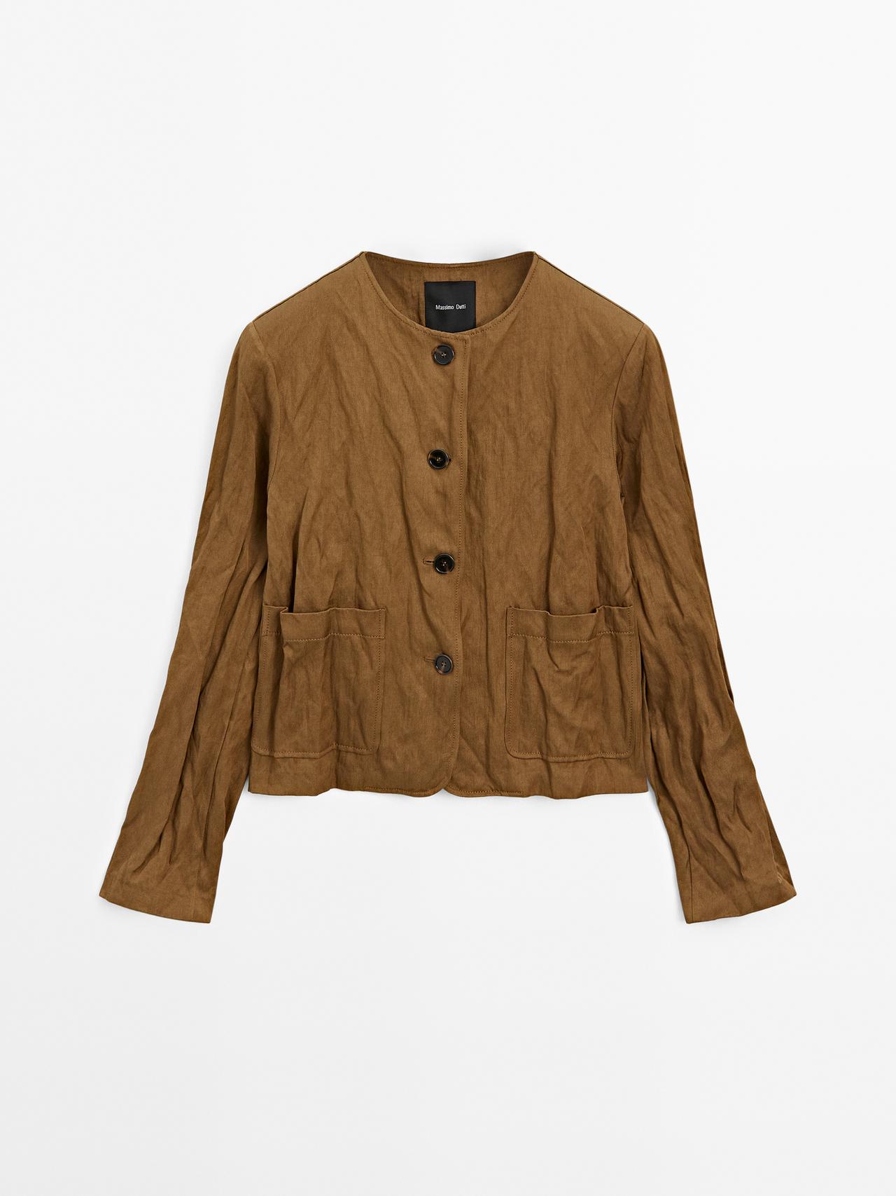 Massimo Dutti - Dame - Kort Jakke Med Stofdetalje - Guld - S