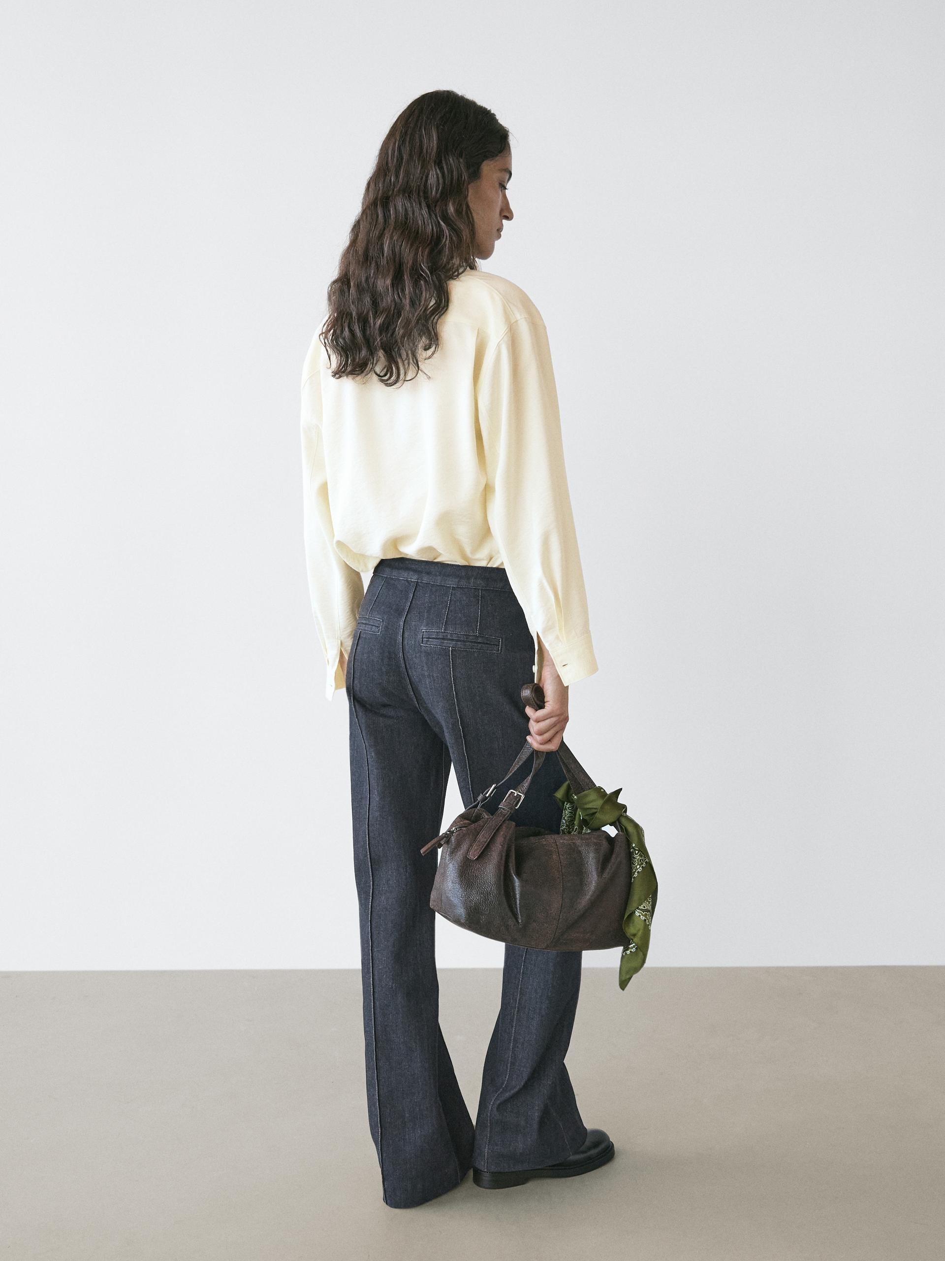 Jeans Flare Fit A Vita Alta Con Tasche - Azzurro Oscuro - 34 (It 38) - Massimo Dutti - Femminile