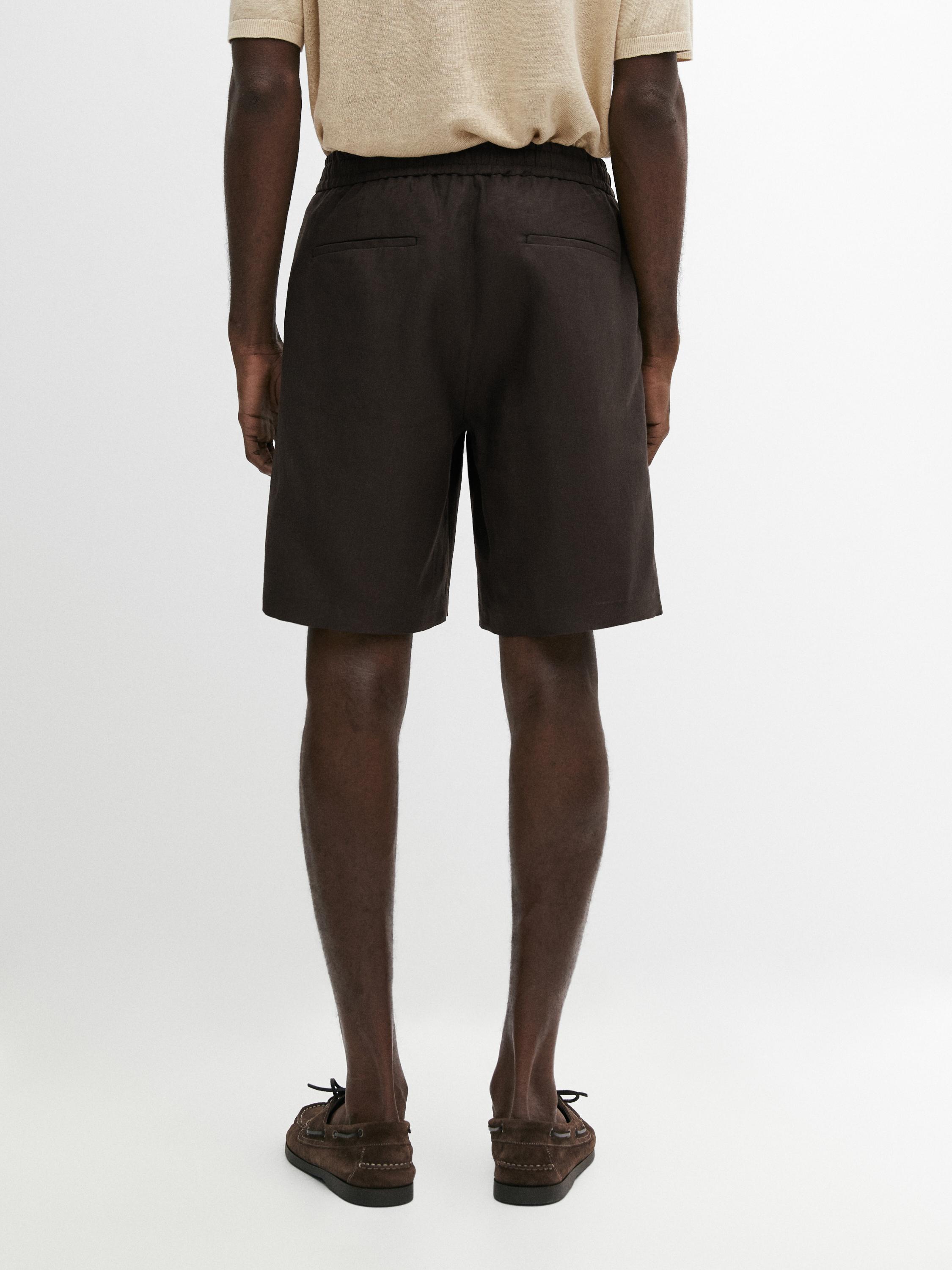 100% linen short Bermuda shorts — BROWN