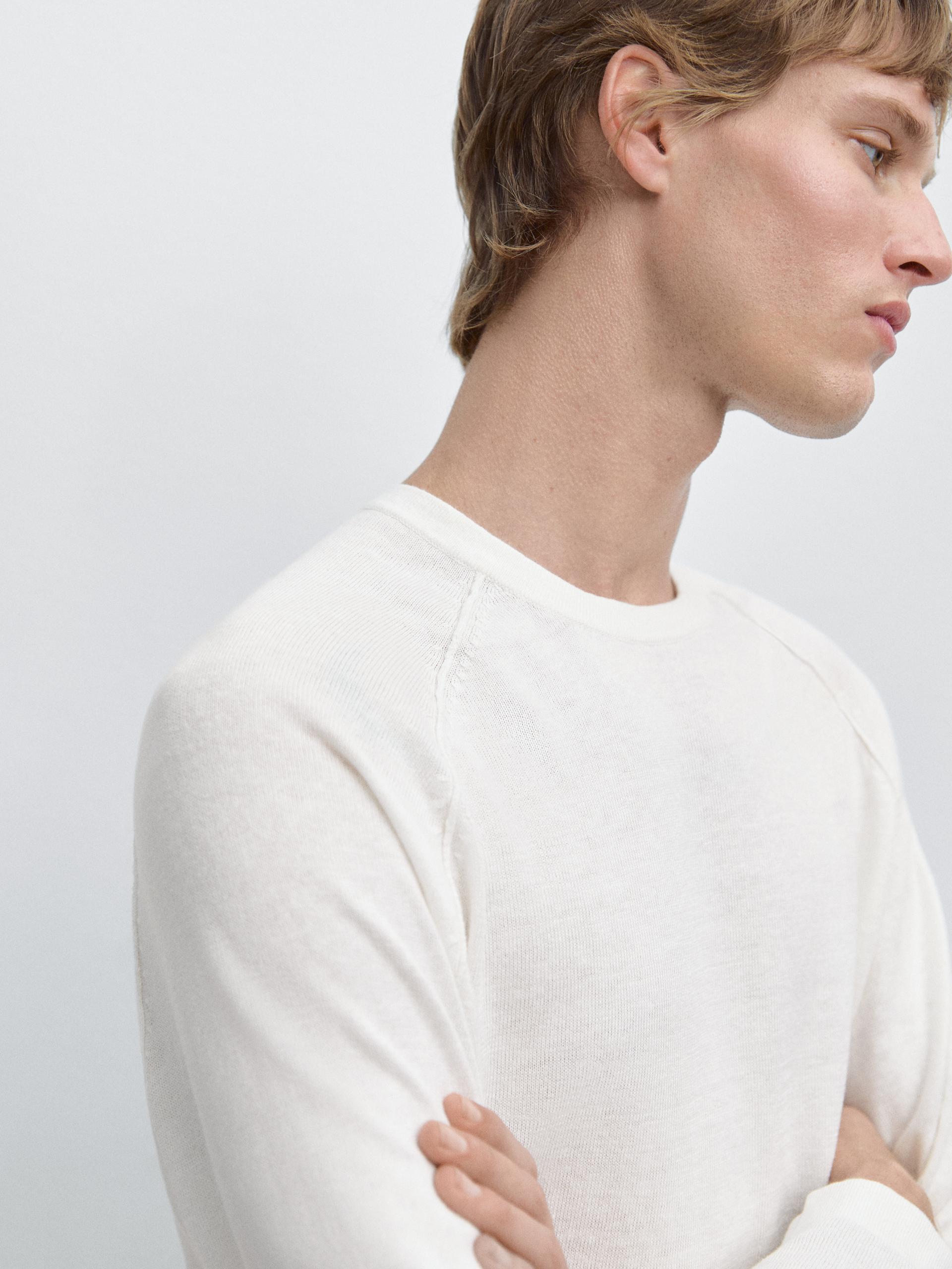 Pull À Col Rond En Maille De Lin - Cru - L - Massimo Dutti - Homme