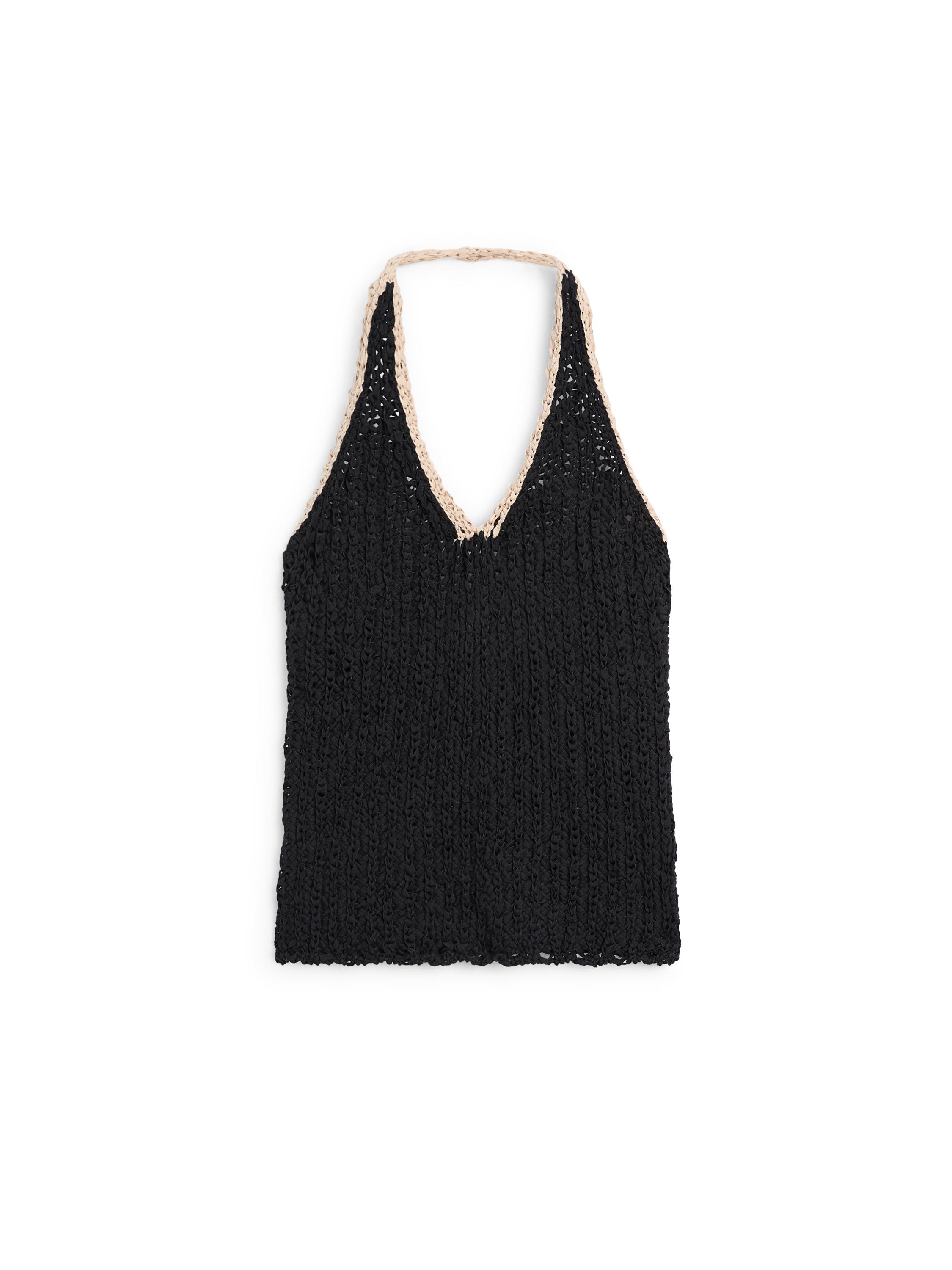 Contrast knit halter top — BLACK