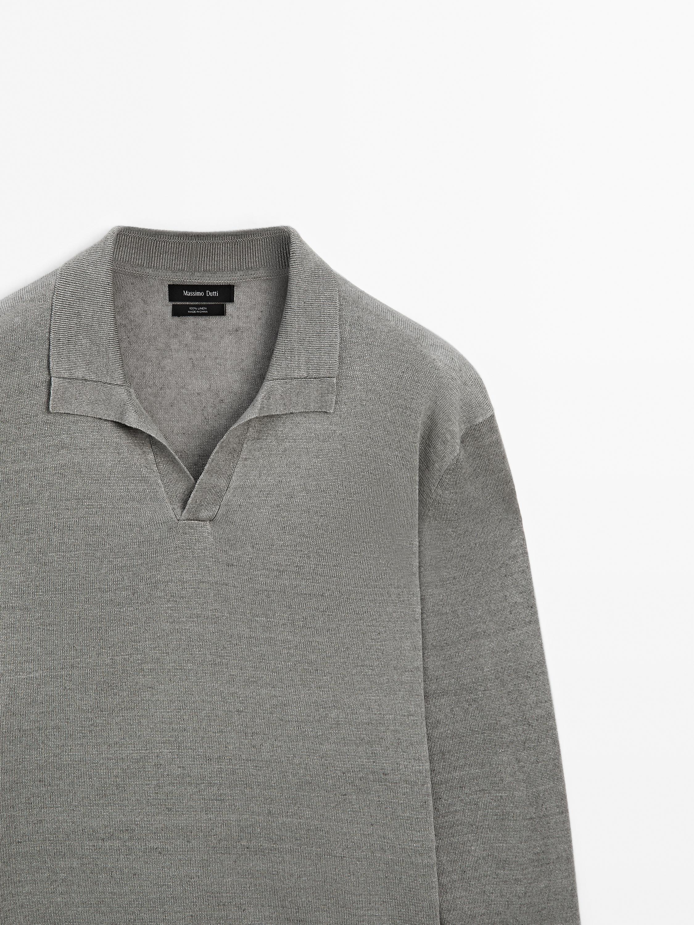 100% linen knit polo sweater