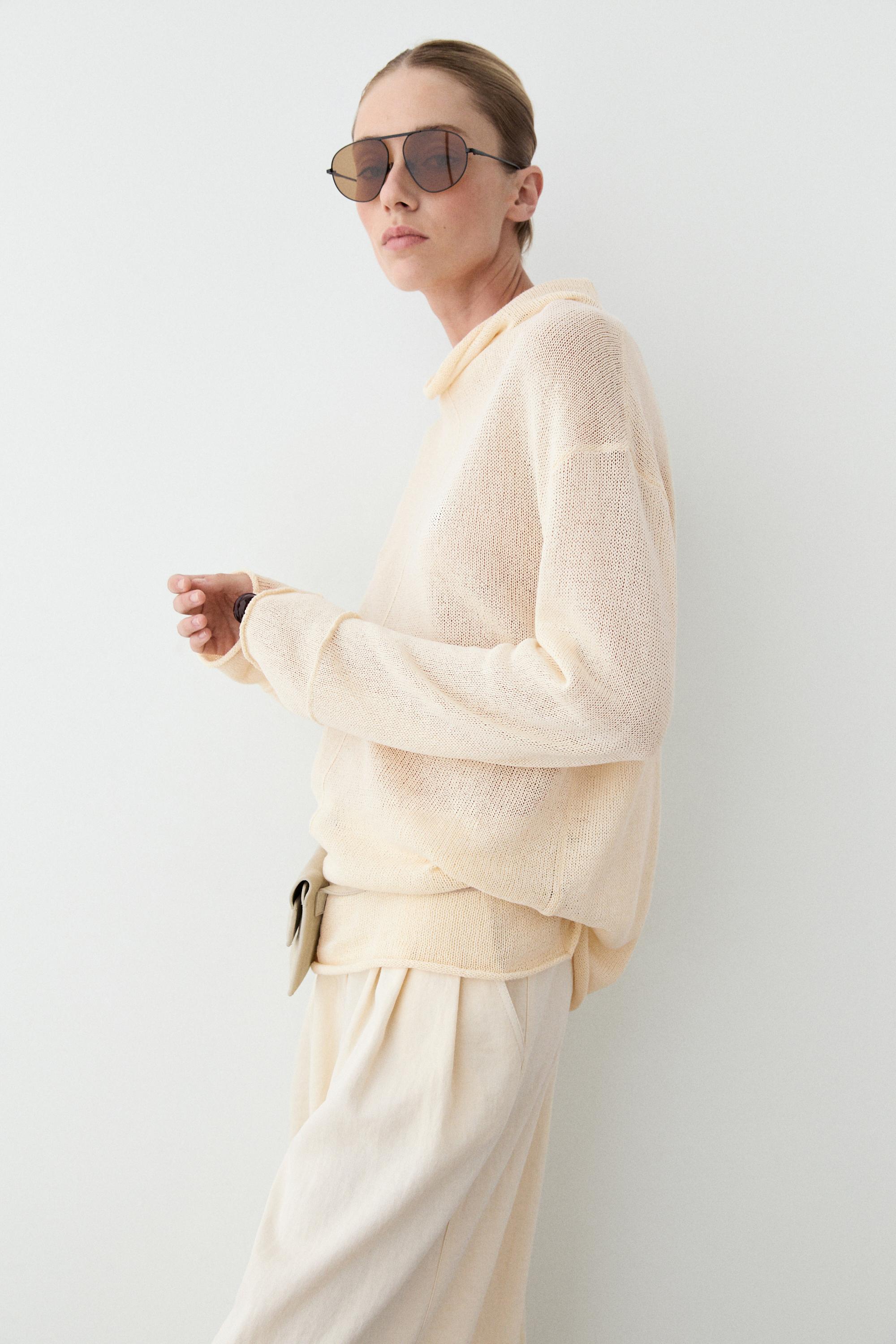 Cotton cutwork knit sweater — CREAM