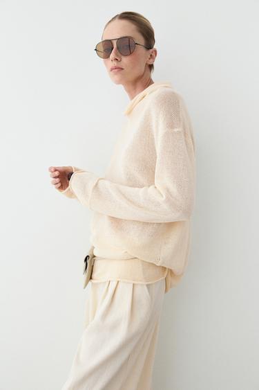 Cotton cutwork knit sweater — CREAM 3
