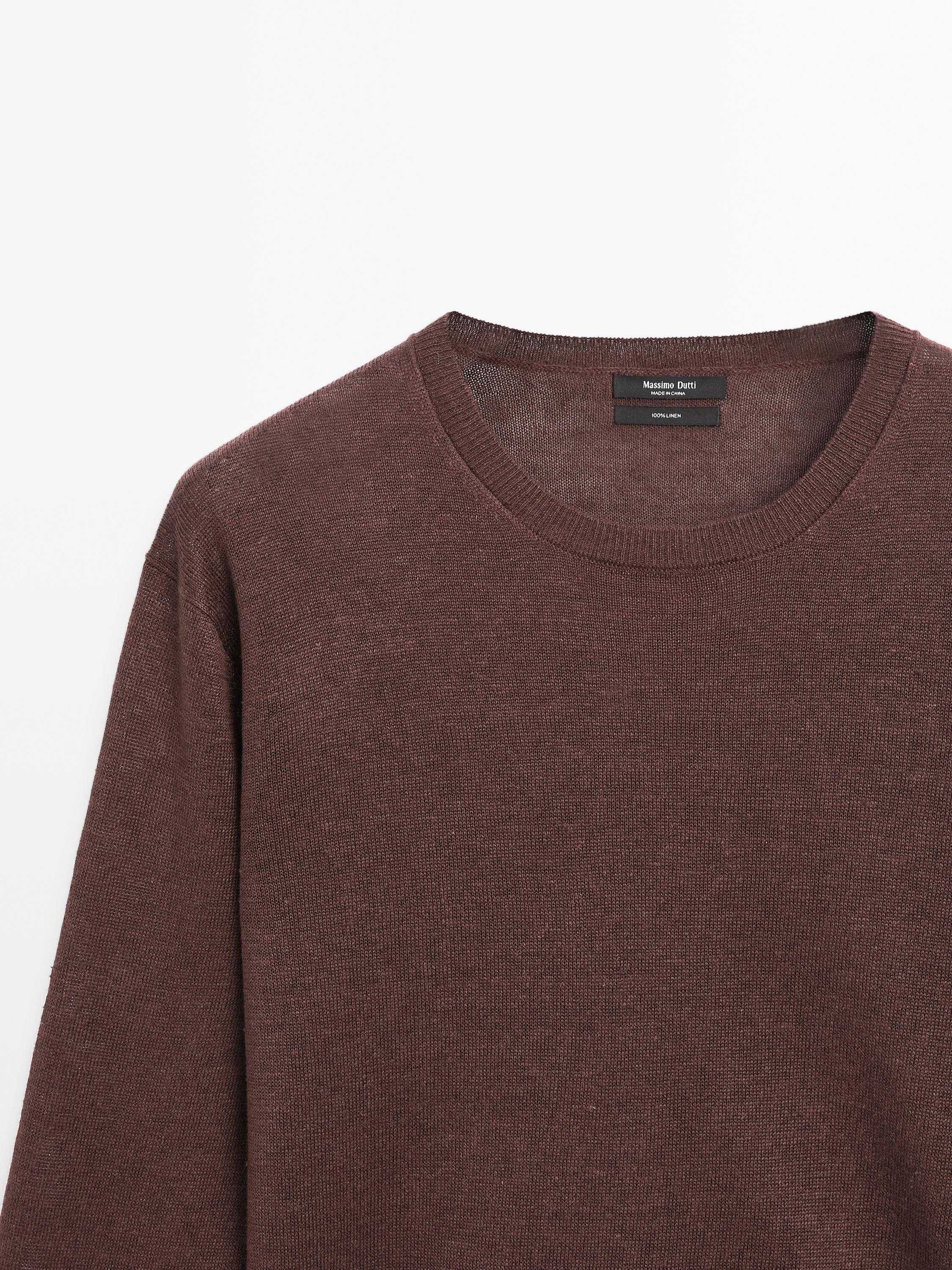 100% linen knit crew neck sweater