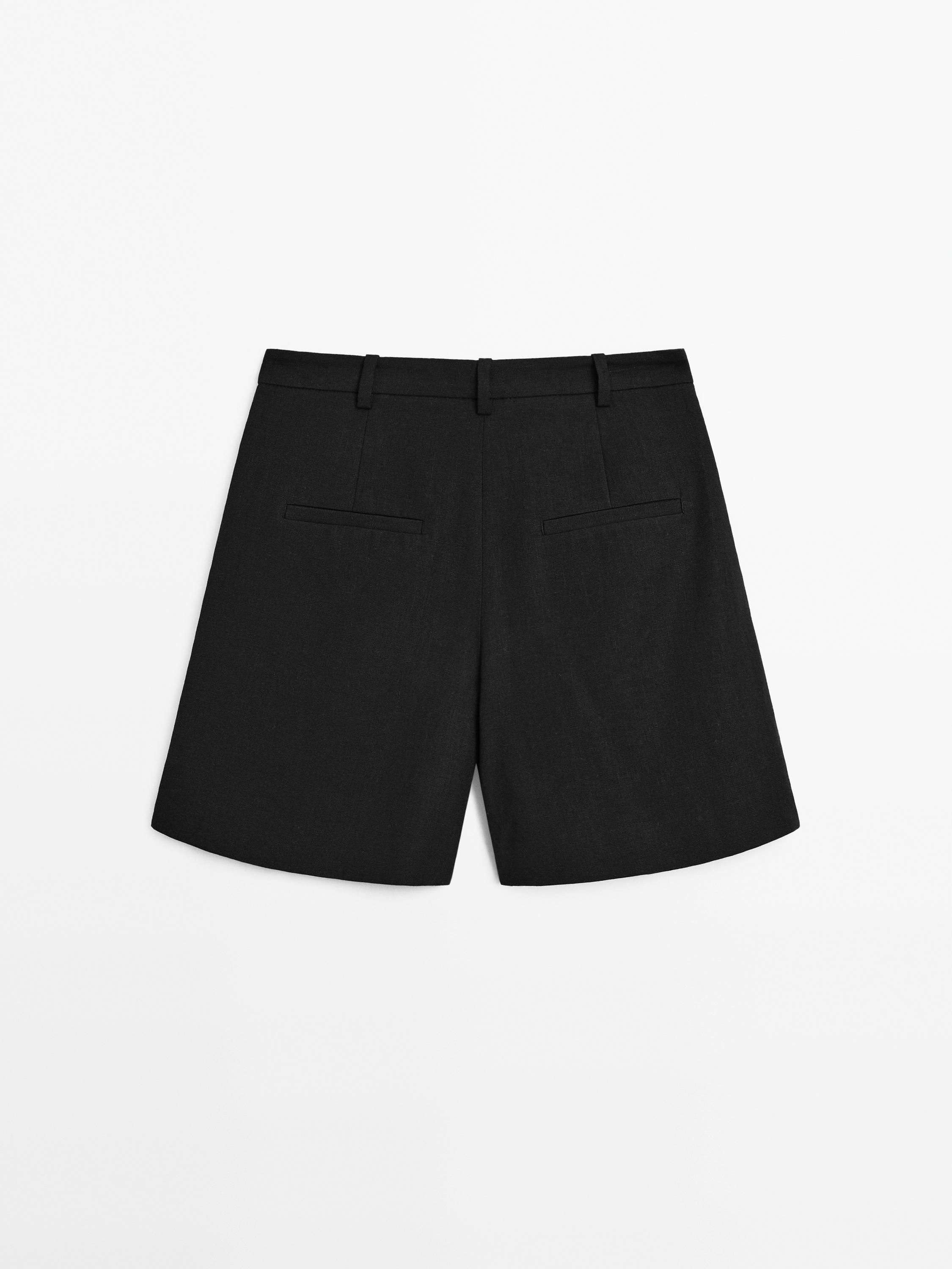 Linen blend darted waist Bermuda shorts