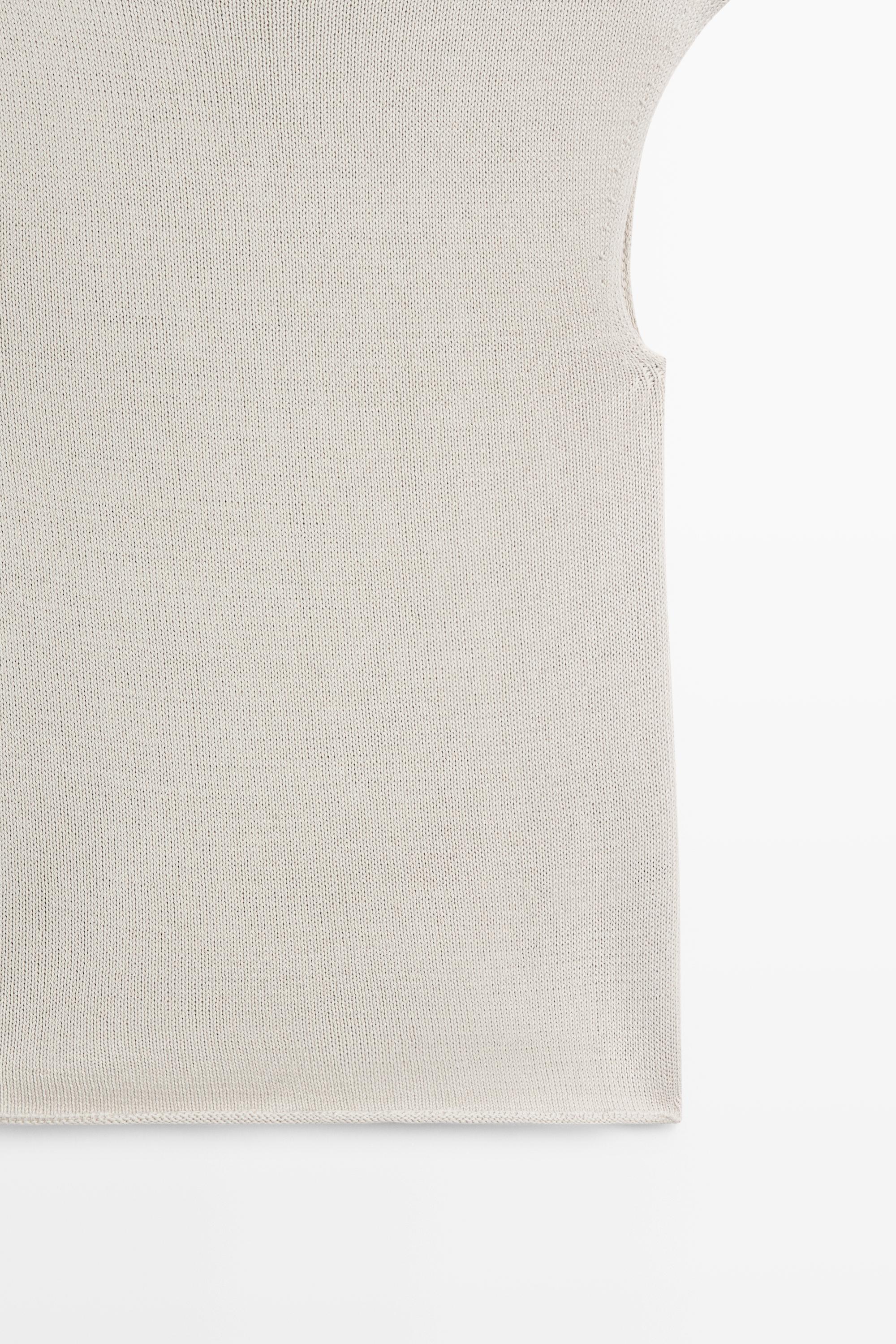 Cotton blend high neck knit top — STONE