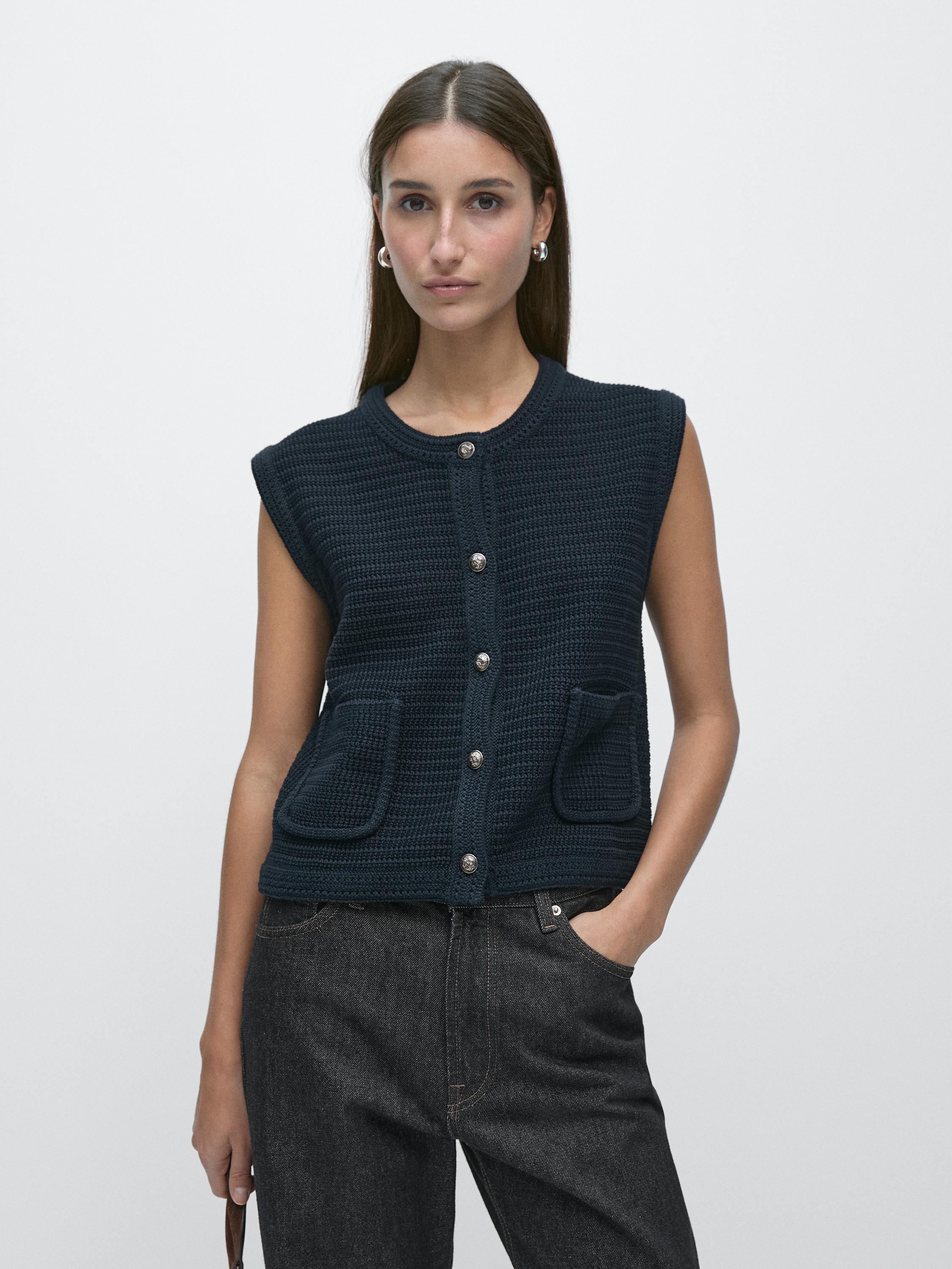 Knitted waistcoat with gold buttons