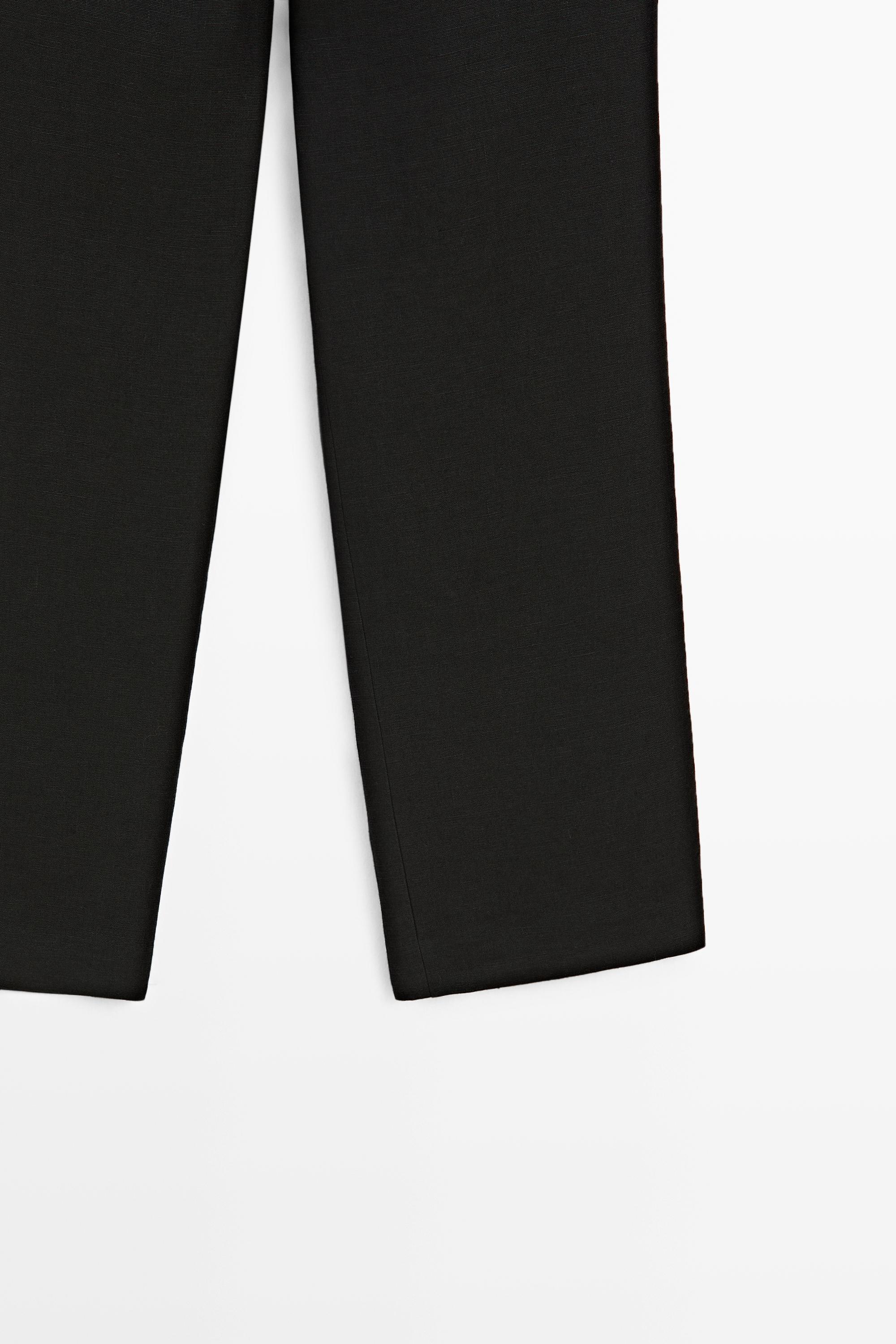 Flowing straight-leg linen trousers — BLACK