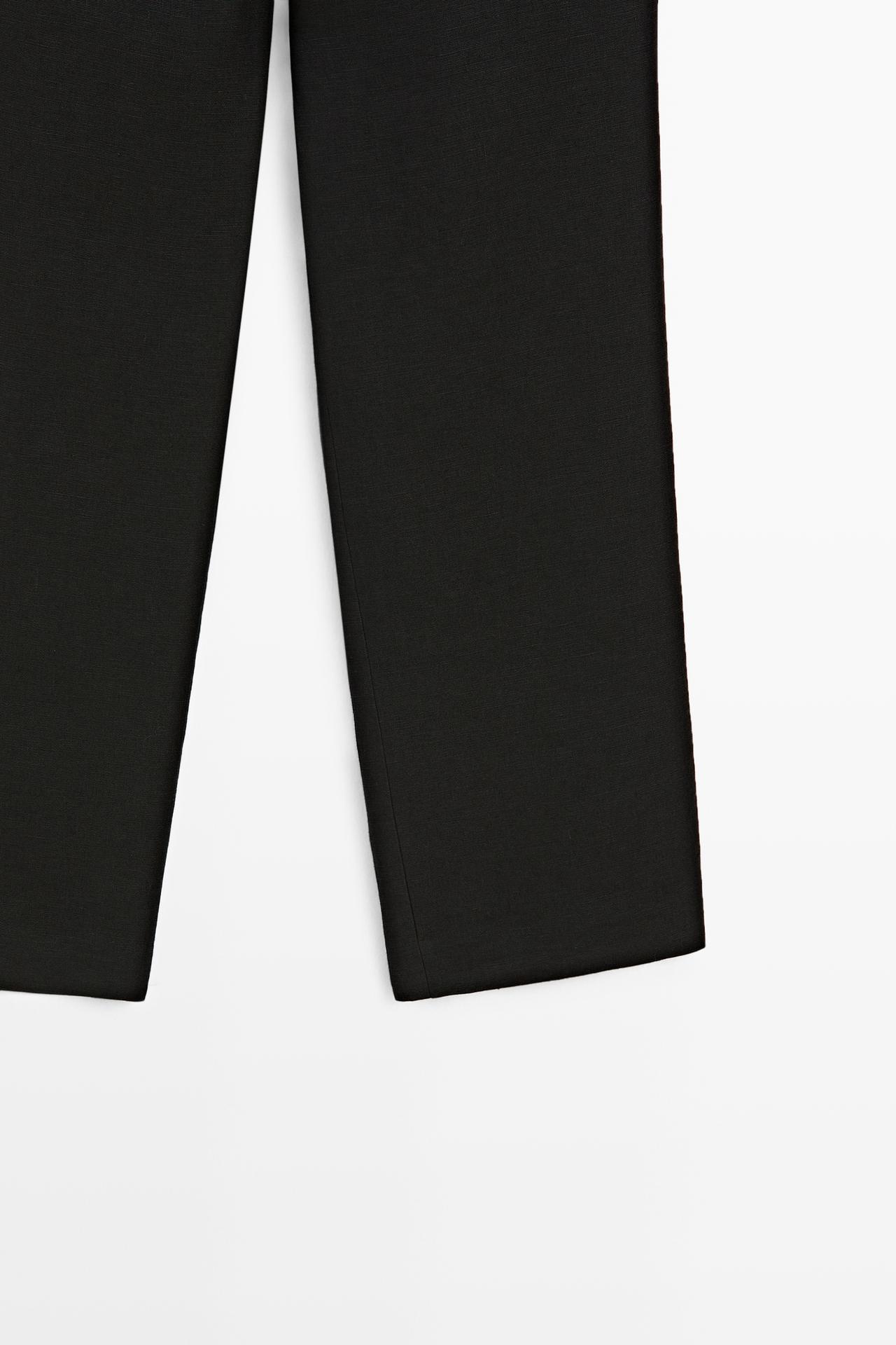 Flowing straight-leg linen trousers — BLACK