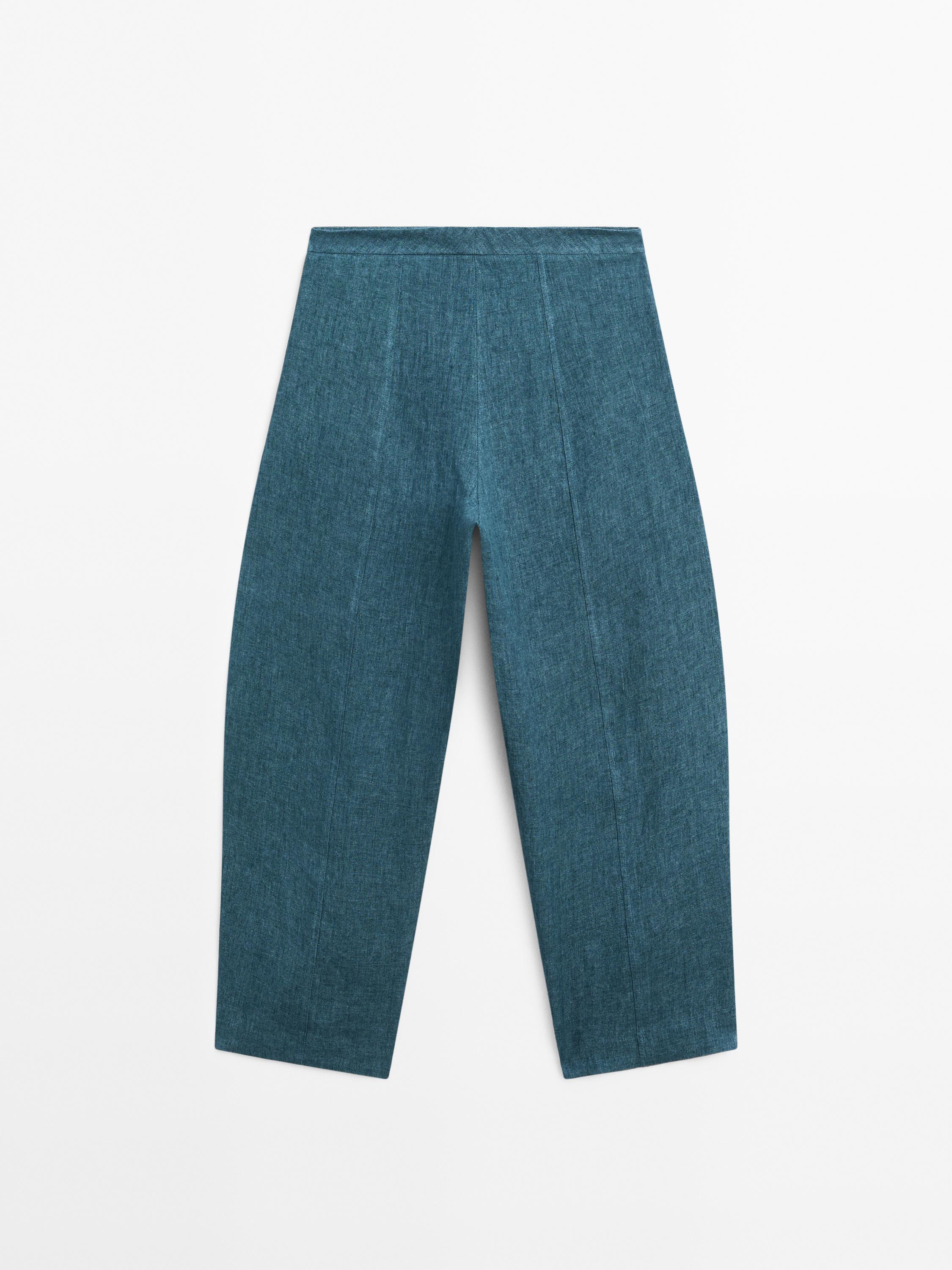 100% linen barrel fit trousers